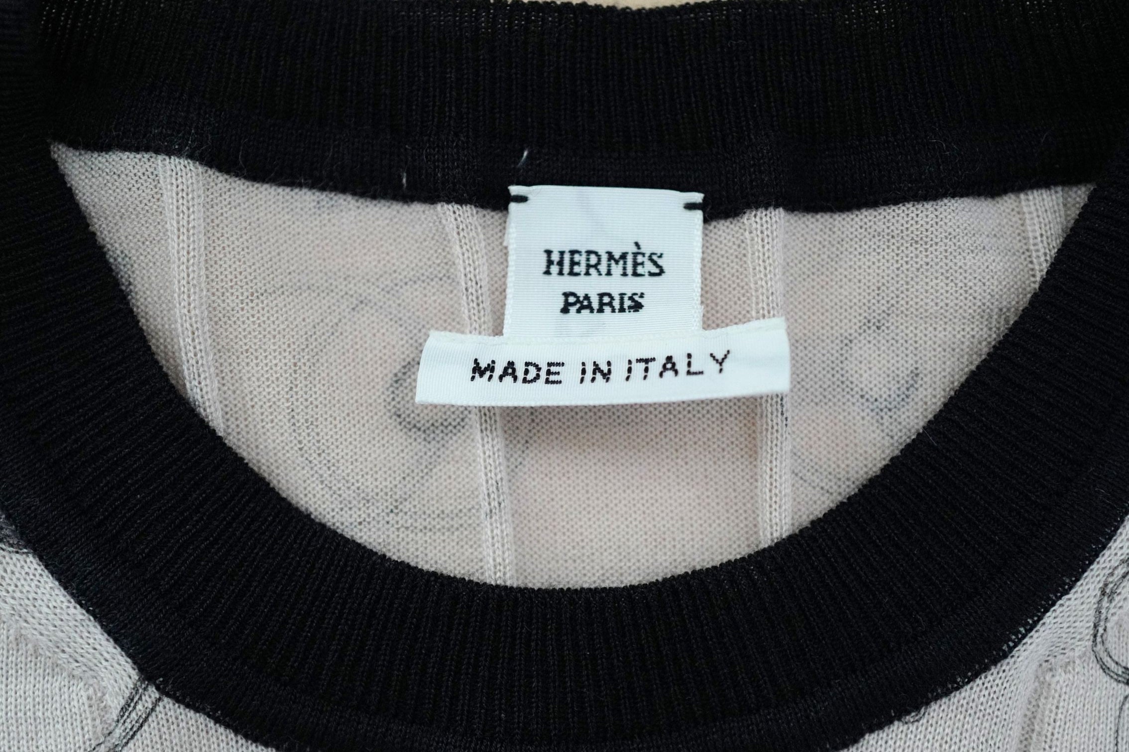 Hermès Short Sleeve Sweater "Cahier du Colporteur" Beige Cashmere Silk Size 36