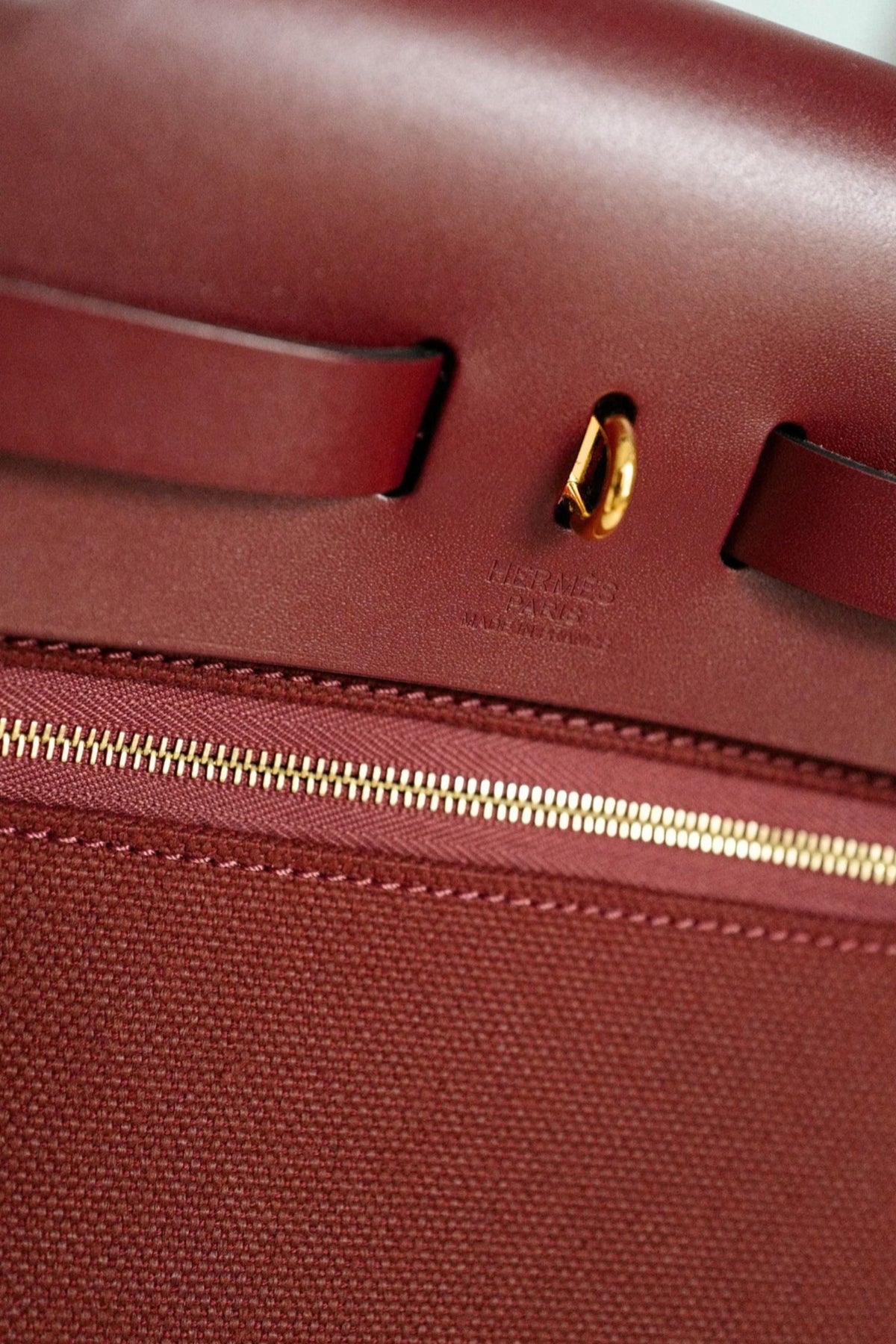 Hermes Herbag Zip 31 Rouge H Militaire Canvas Leather Gold Hardware