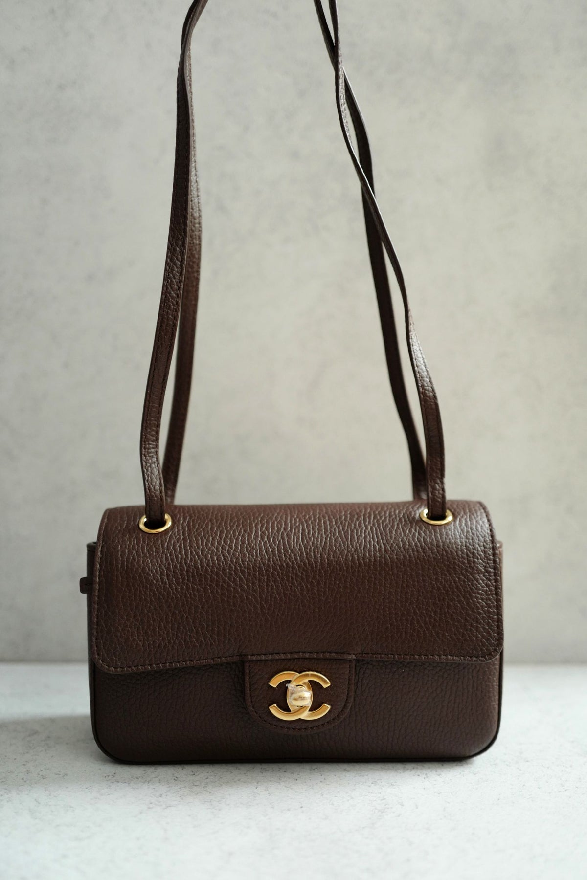 Chanel 26B Pre Fall Winter Mini Flap Bag Chocolate Brown Grained Calfskin GHW