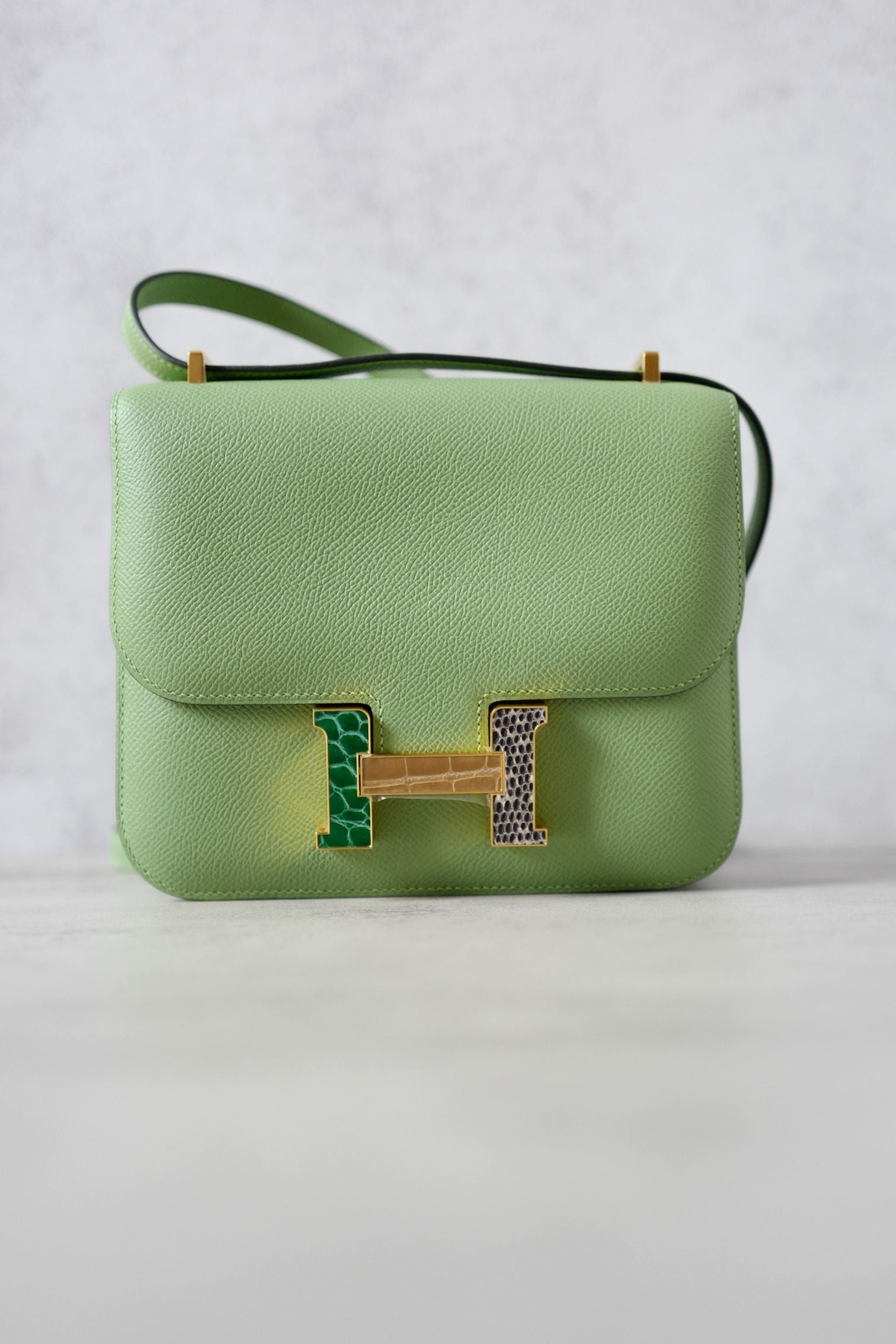 Hermes Constance 18 Vert Criquet Epsom Leather Bag Exotic Buckle GHW