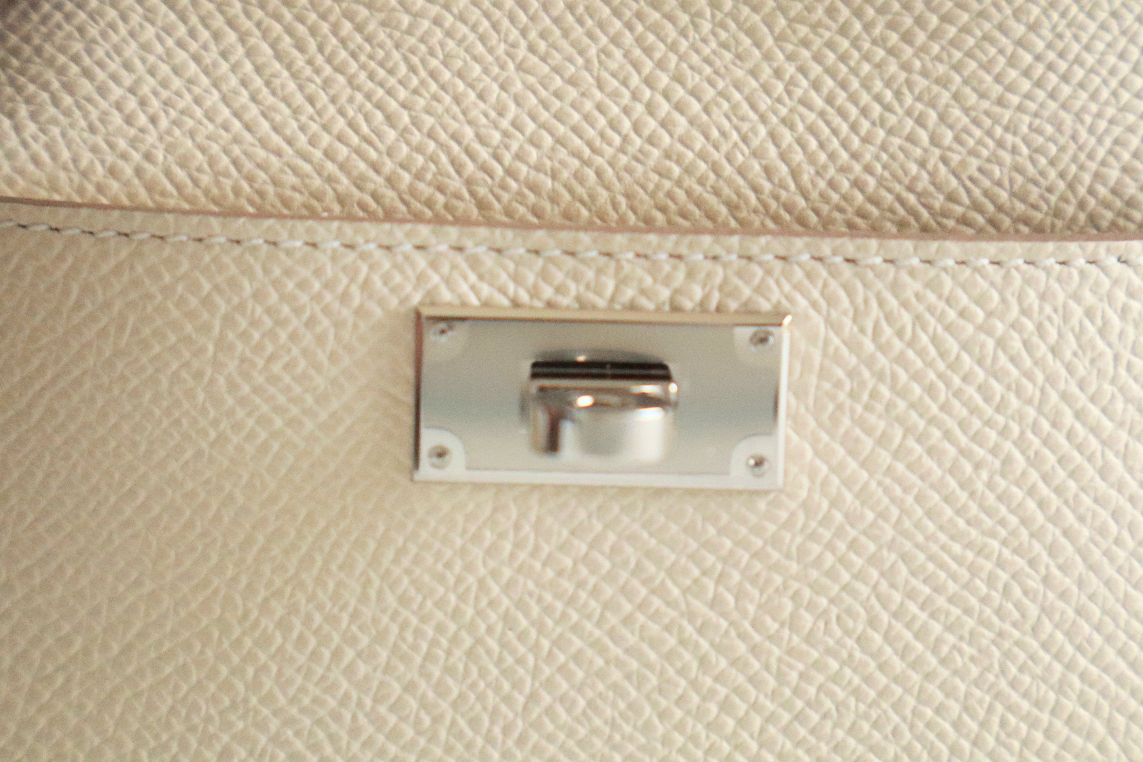 NEW Hermes Kelly Pocket Bag Strap Rose Sakura/Craie Swift Epsom Calfskin 85 cm