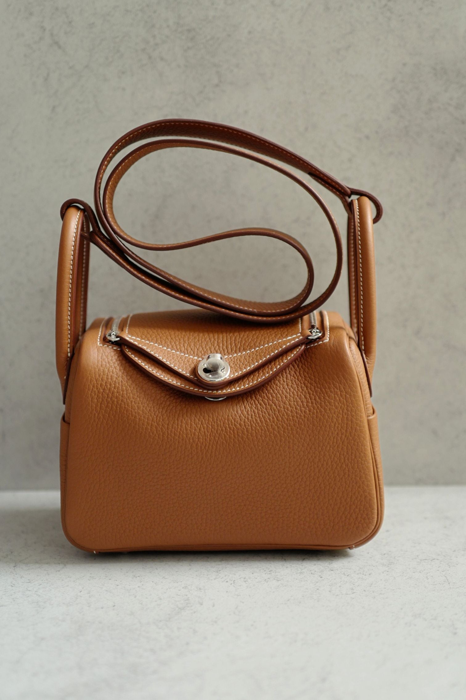New Hermès Mini Lindy Gold Clemence Leather Palladium Hardware