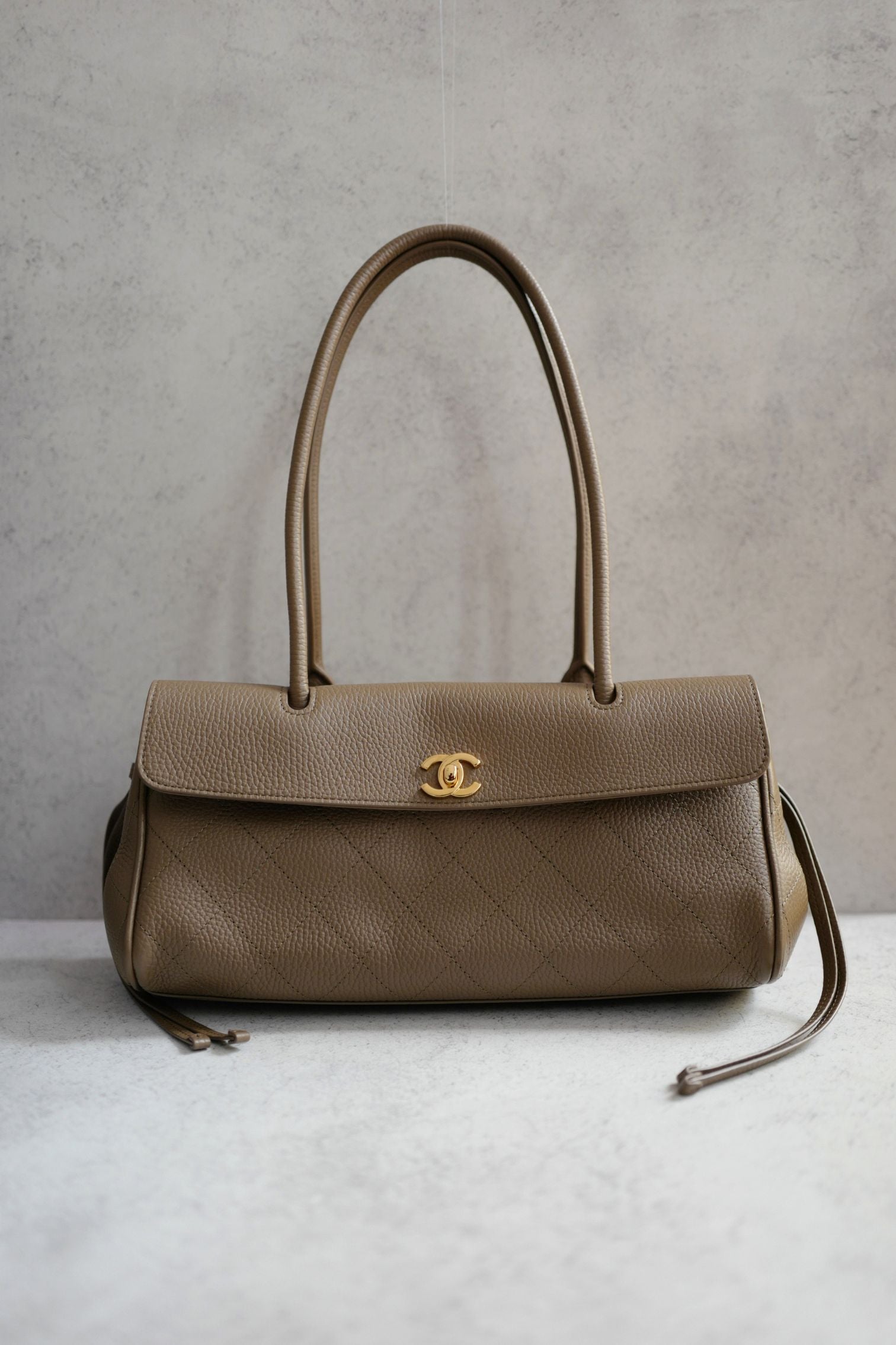 Chanel 26S Small Shopping Bag Matthieu Blazy Baguette Dark Khaki Calfskin GHW