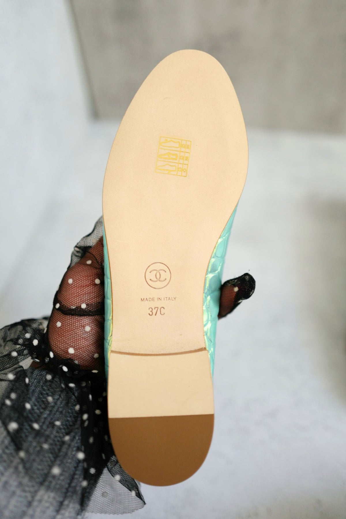 NEW Chanel 26K Ballet Flats Crocodile Embossed Calfskin Turquoise Blue Size 37C