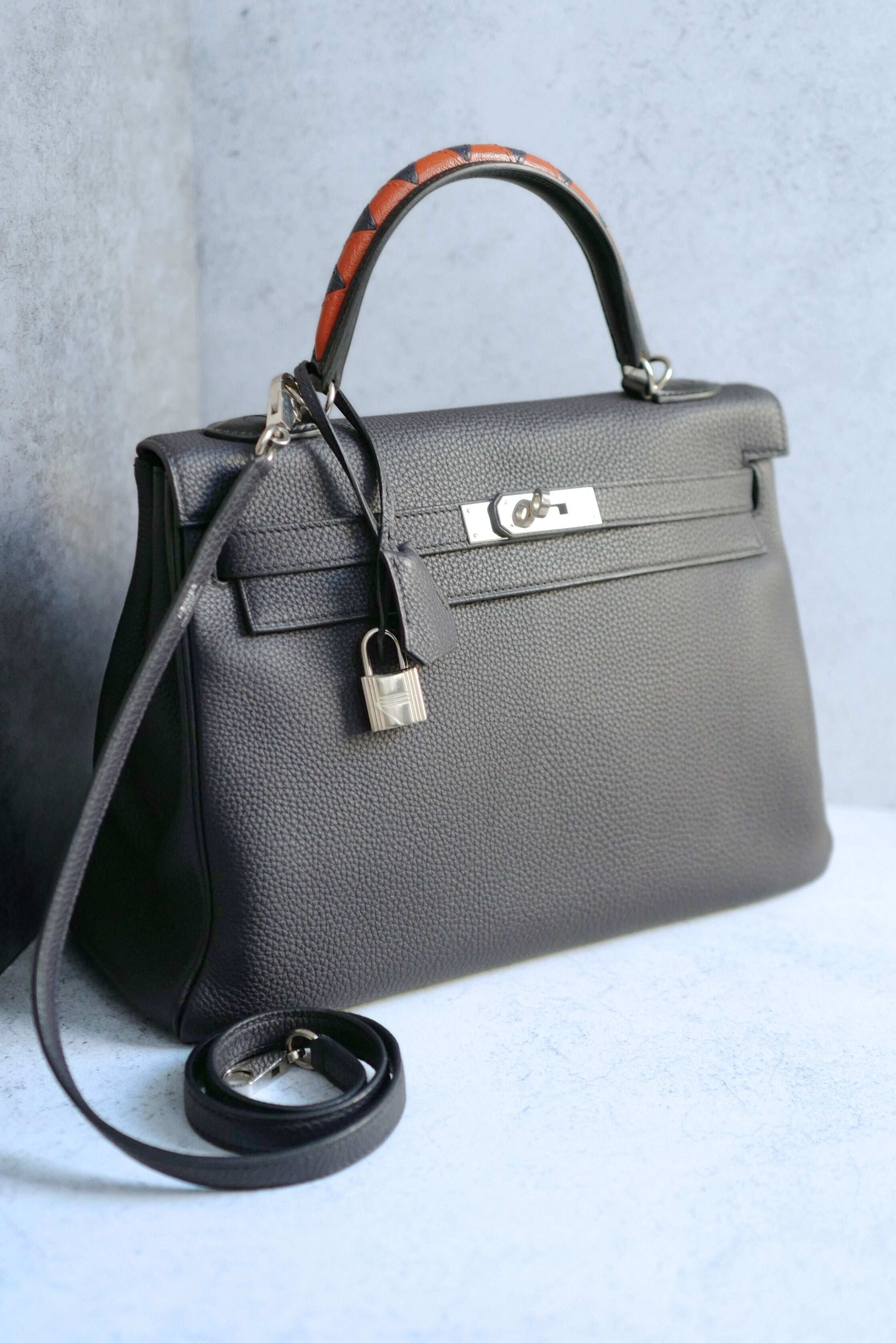 Hermes Kelly Au Galop 32 Bleu Indigo Togo with Palladium HW Limited Edition