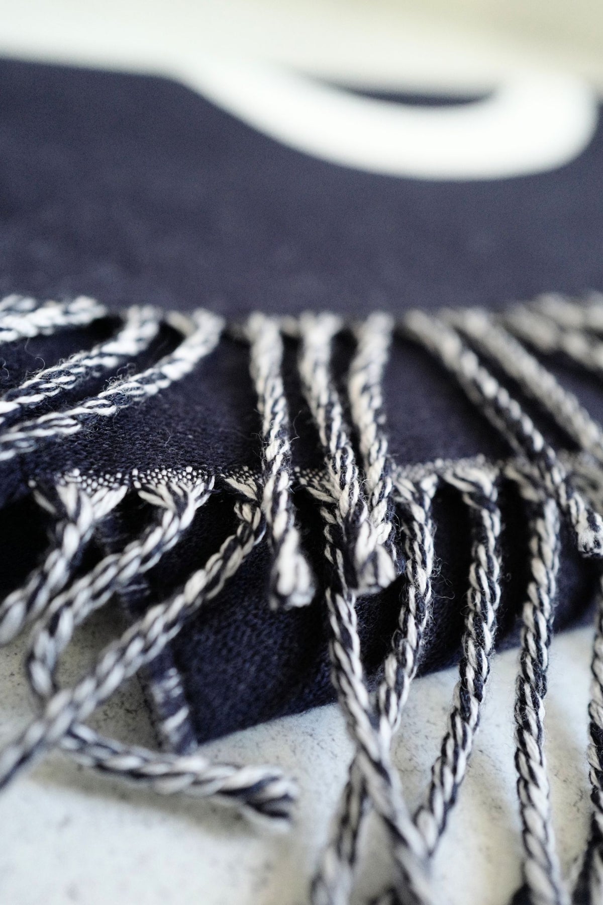 NEW Chanel 25C Wool Shawl Scarf CC Logo Dark Navy Ecru