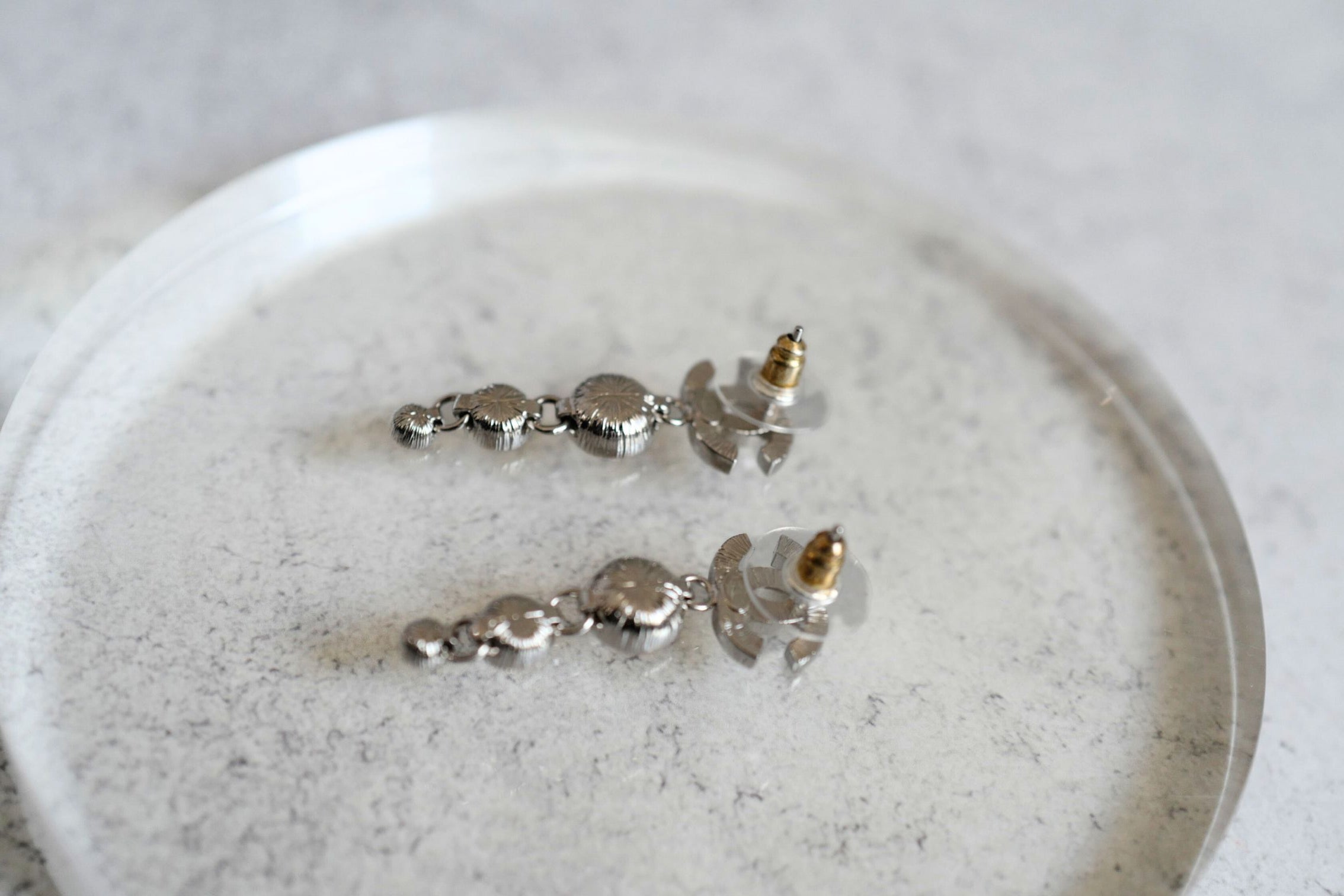 Chanel Drop CC Earrings 22K in Pearly White & Crystal BNIB