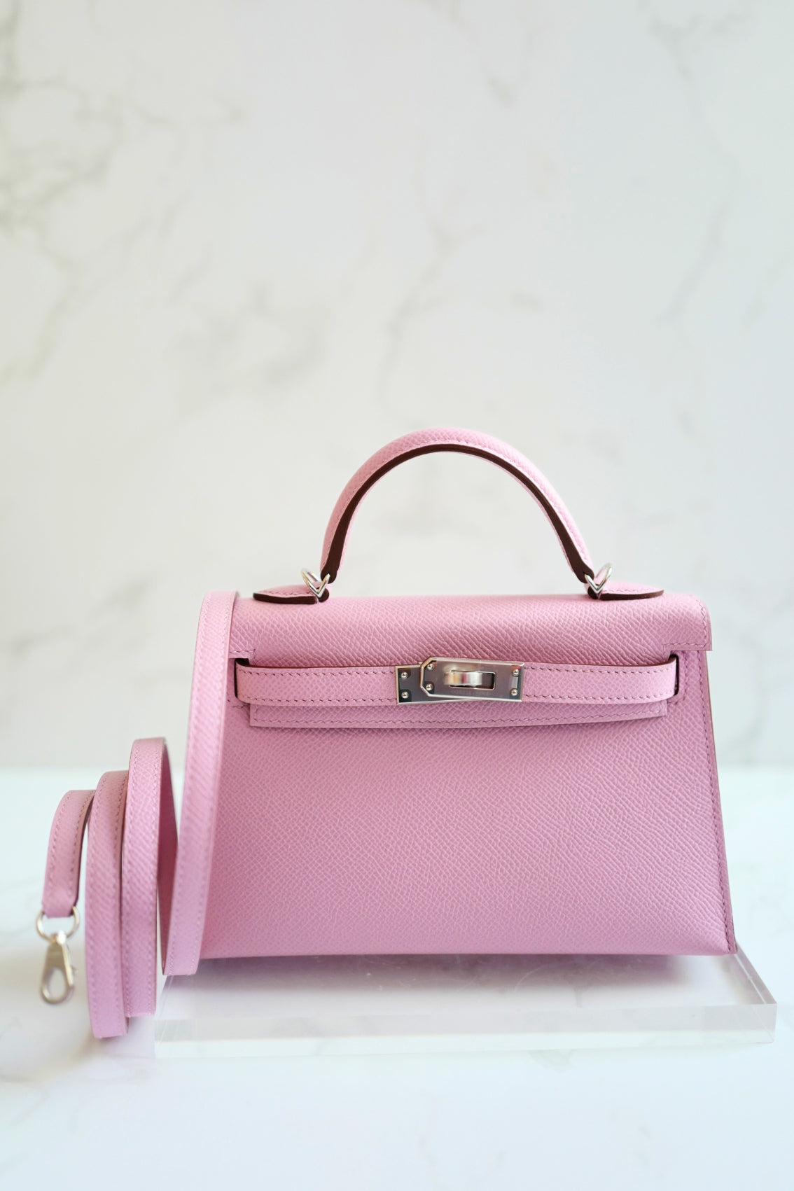 Hermès Mini Kelly Mauve Sylvestre Epsom Leather Palladium Hardware K Stamp
