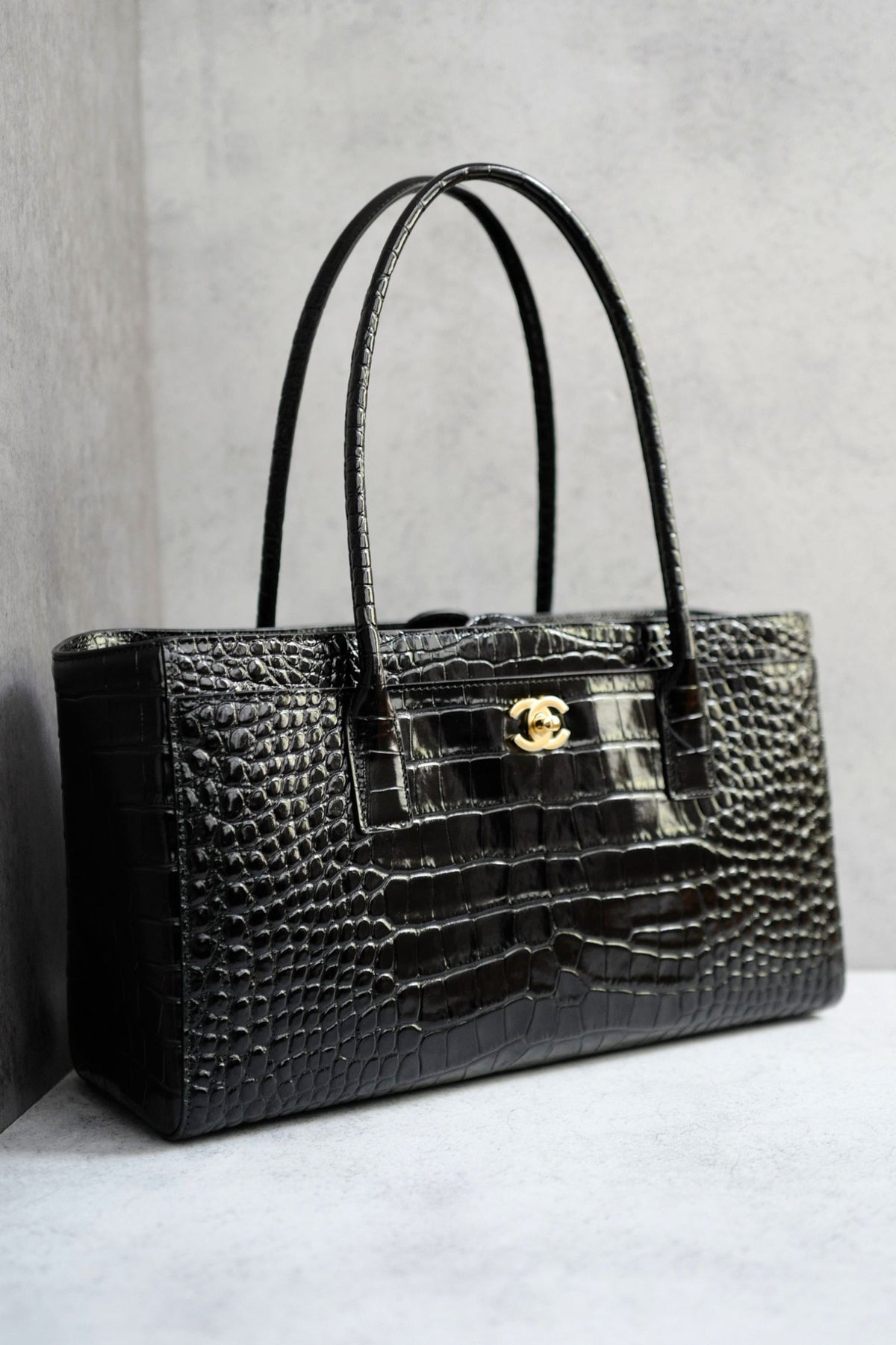 Chanel 26k Matthieu Blazy's Small Tote Black Crocodile Embossed Calfskin GHW
