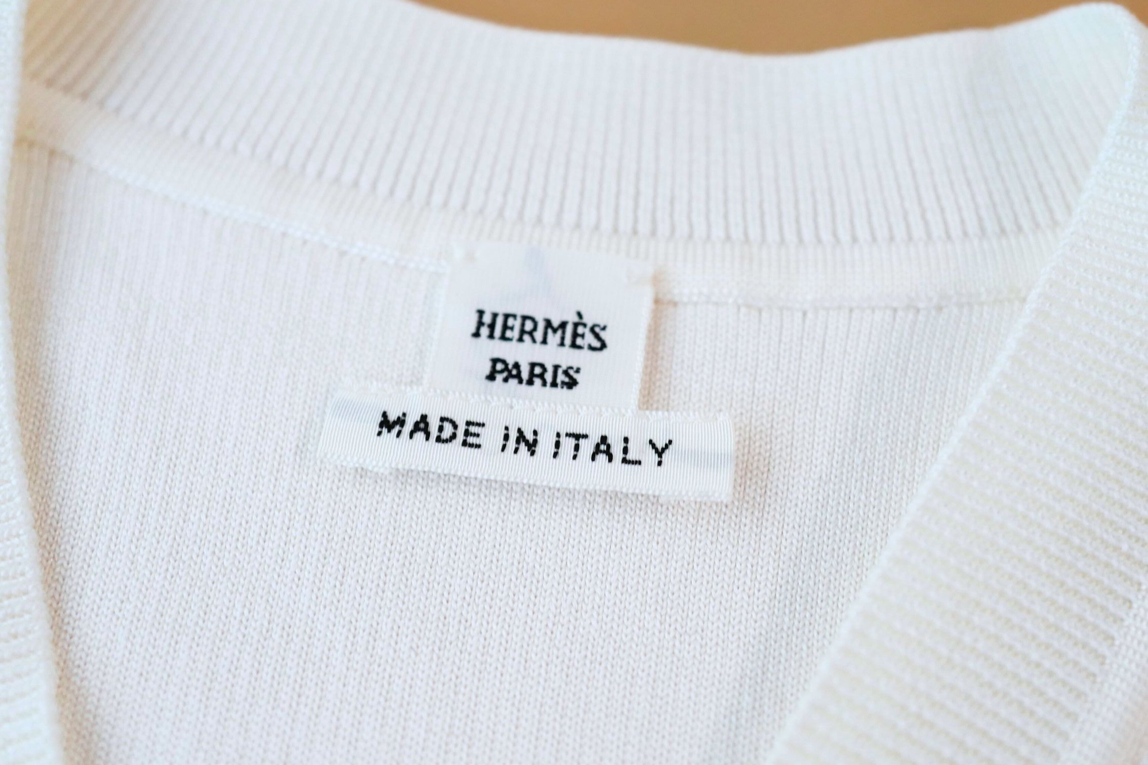 Hermès Long-Sleeve Textured Silk Cotton V-Neck Sweater Blanc Naturel Size 36