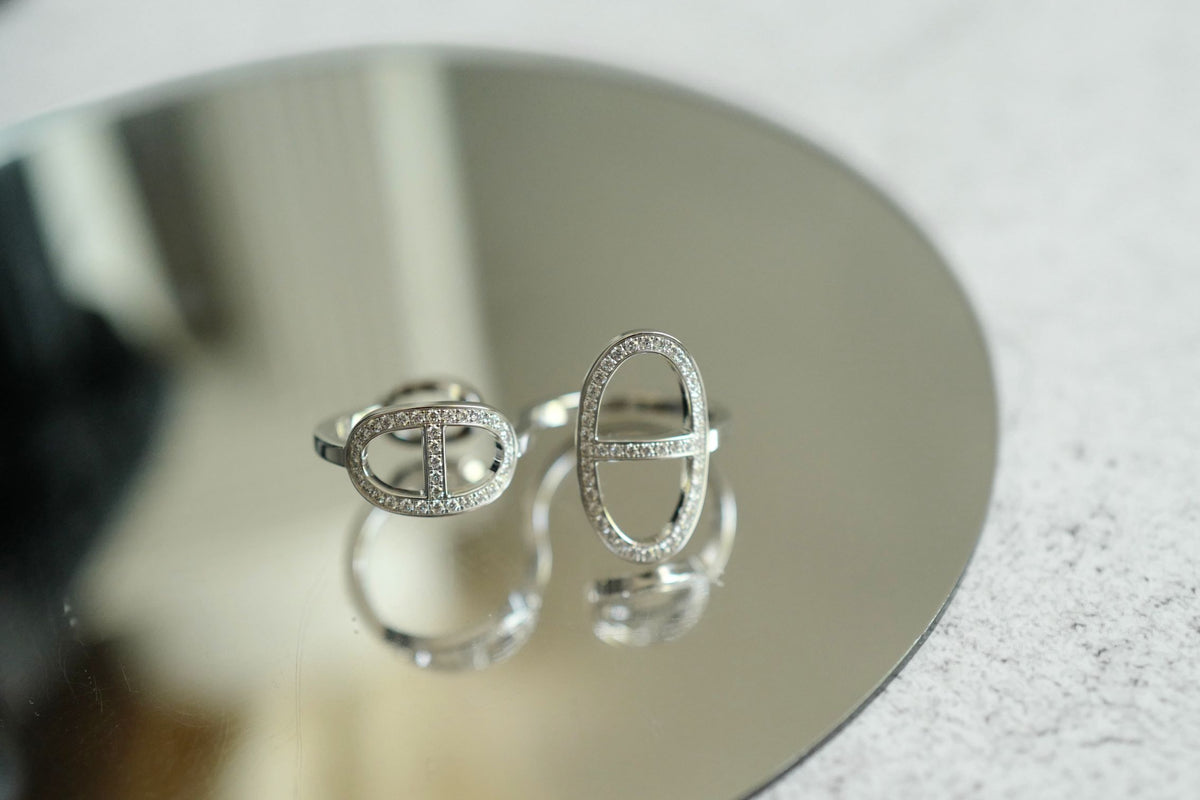 Hermès Chaine d'ancre Contour Double Diamond Ring White Gold Size 53 18K