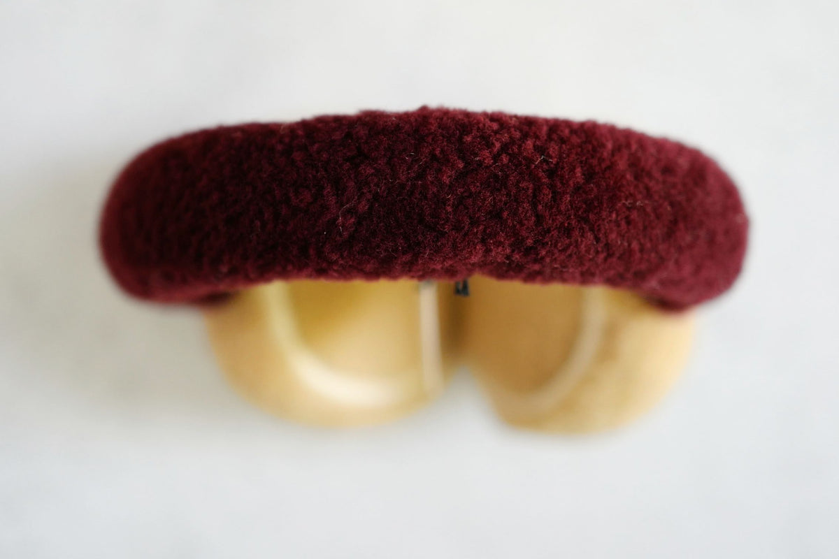 NEW Chanel 26N Coco Neige Earmuffs CC Logo Lamb Shearling in Beige and Burgundy