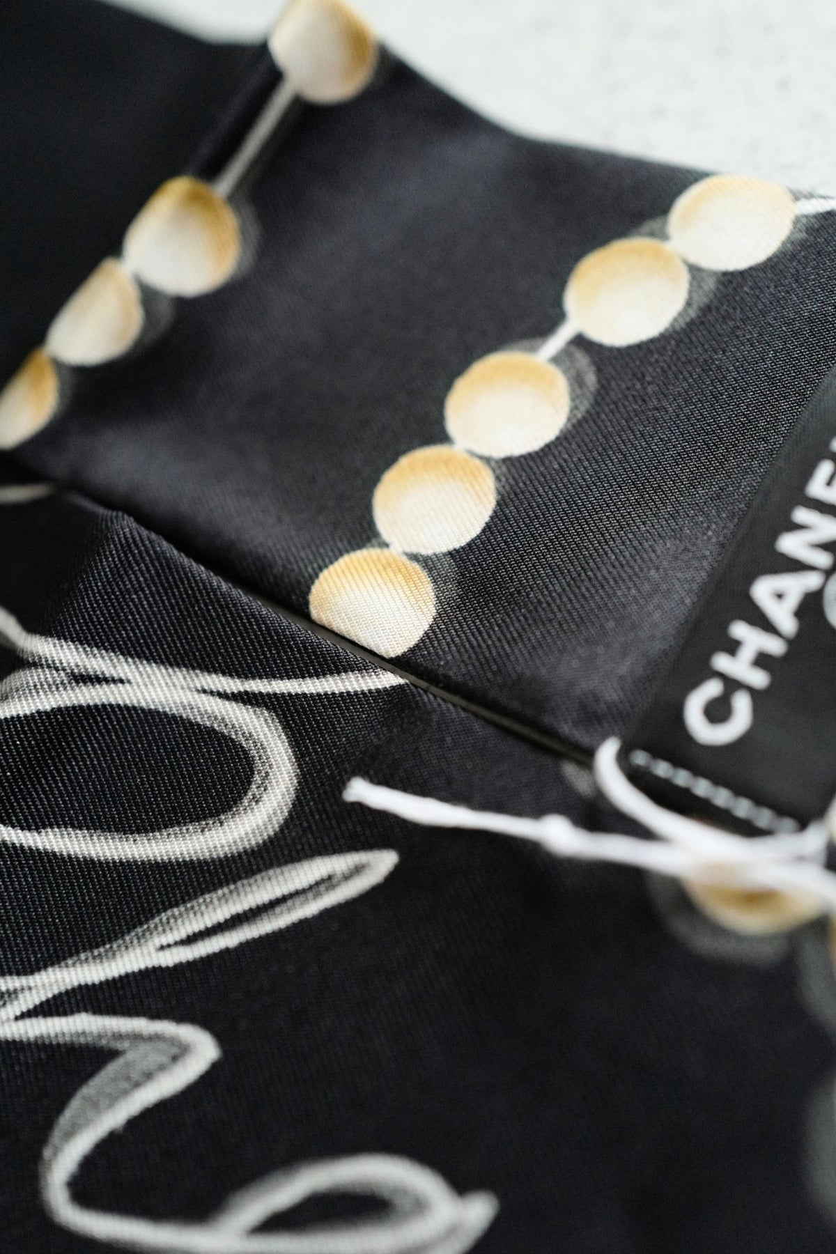 Chanel 26K Matthieu Blazy's Slim Bandeau Silk Twill Black/Ecru/Gray Pearl Accents