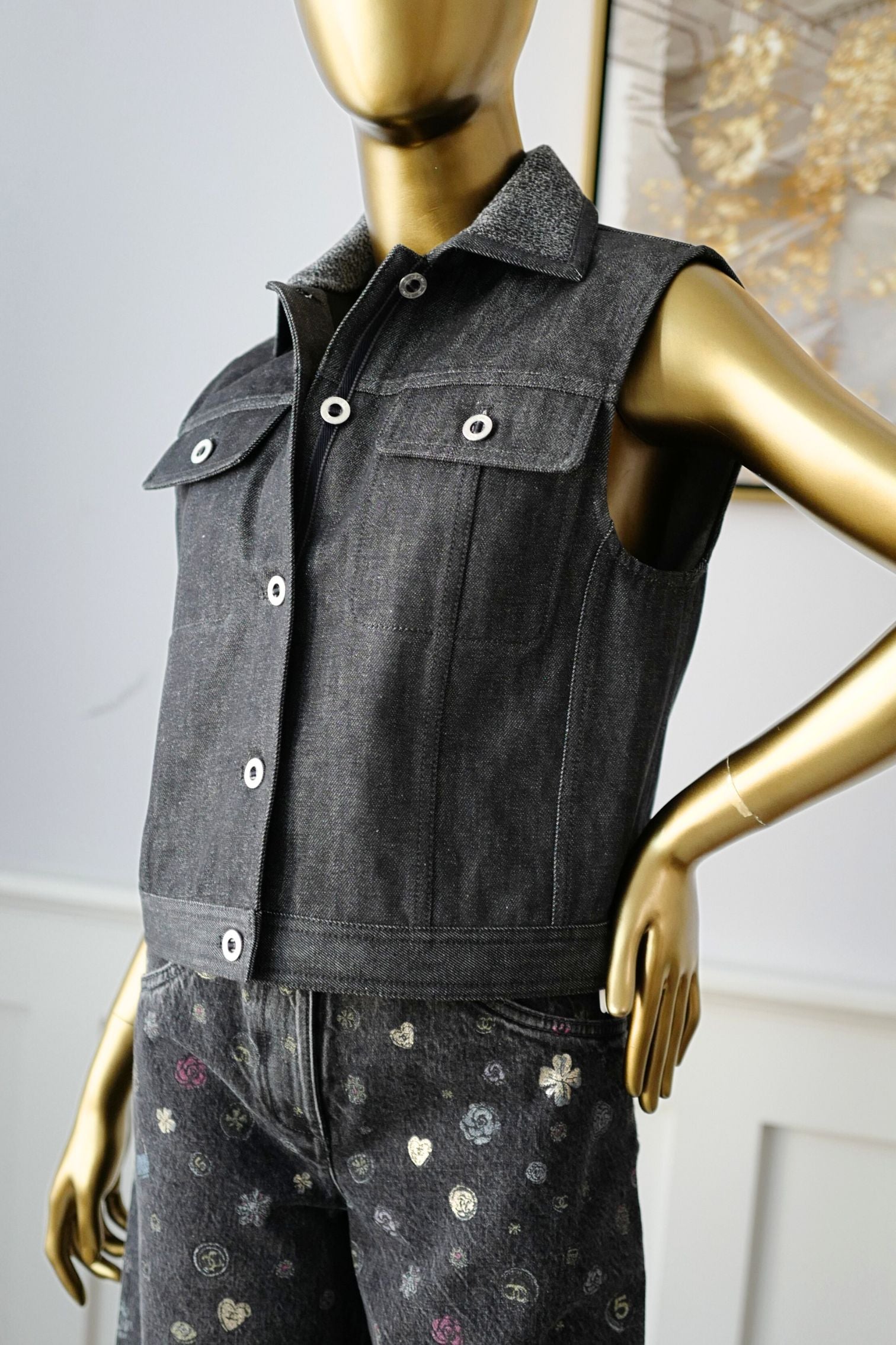 Hermès Sleeveless Vest Jacket Natural Pigment Denim Gris Carbone Size 38