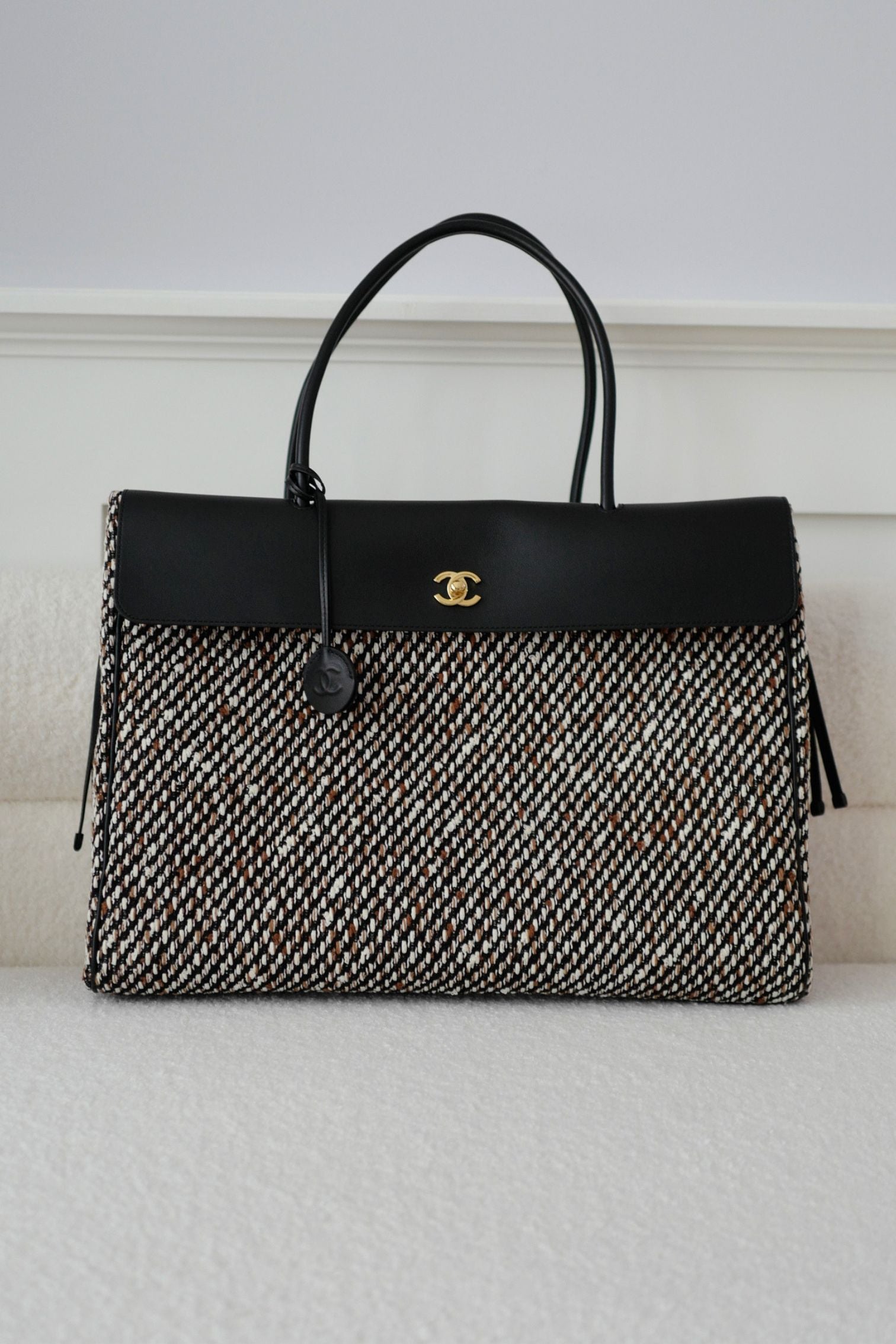 Chanel 26s Large Shopping Bag Black/Ecru Wool Gold Hardware "Matthieu Blazy's"