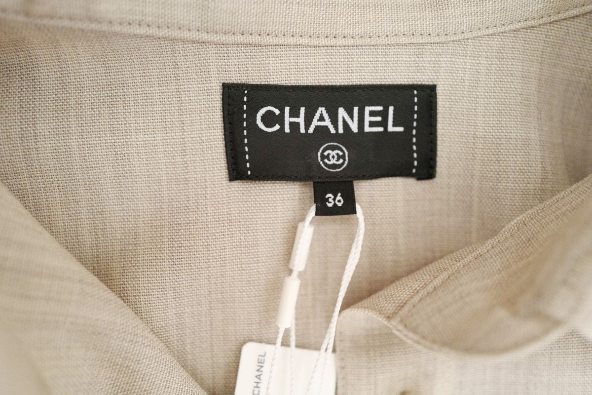 NEW Chanel 26K Women Shirt Wool Tailored Mushroom Beige Size 36