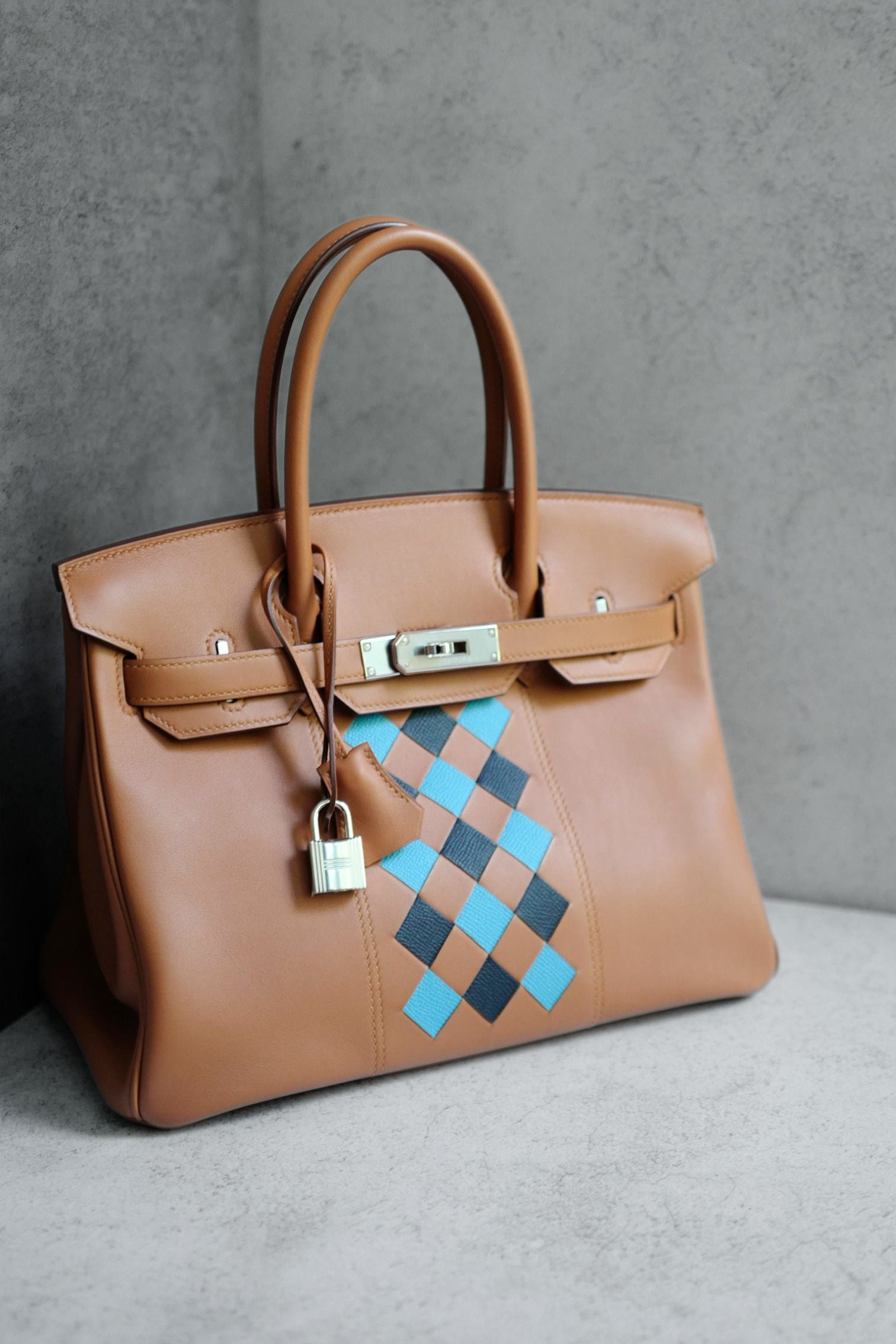 Hermes Birkin 30 Swift Epsom Tressage Gold/Bleu du Nord/Bleu Indigo Limited Edition