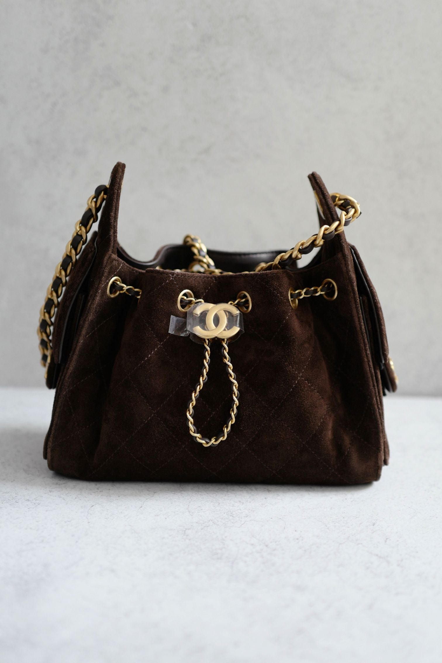 Chanel 26C Mini Hobo Dark Brown Suede Calfskin Gold Hardware