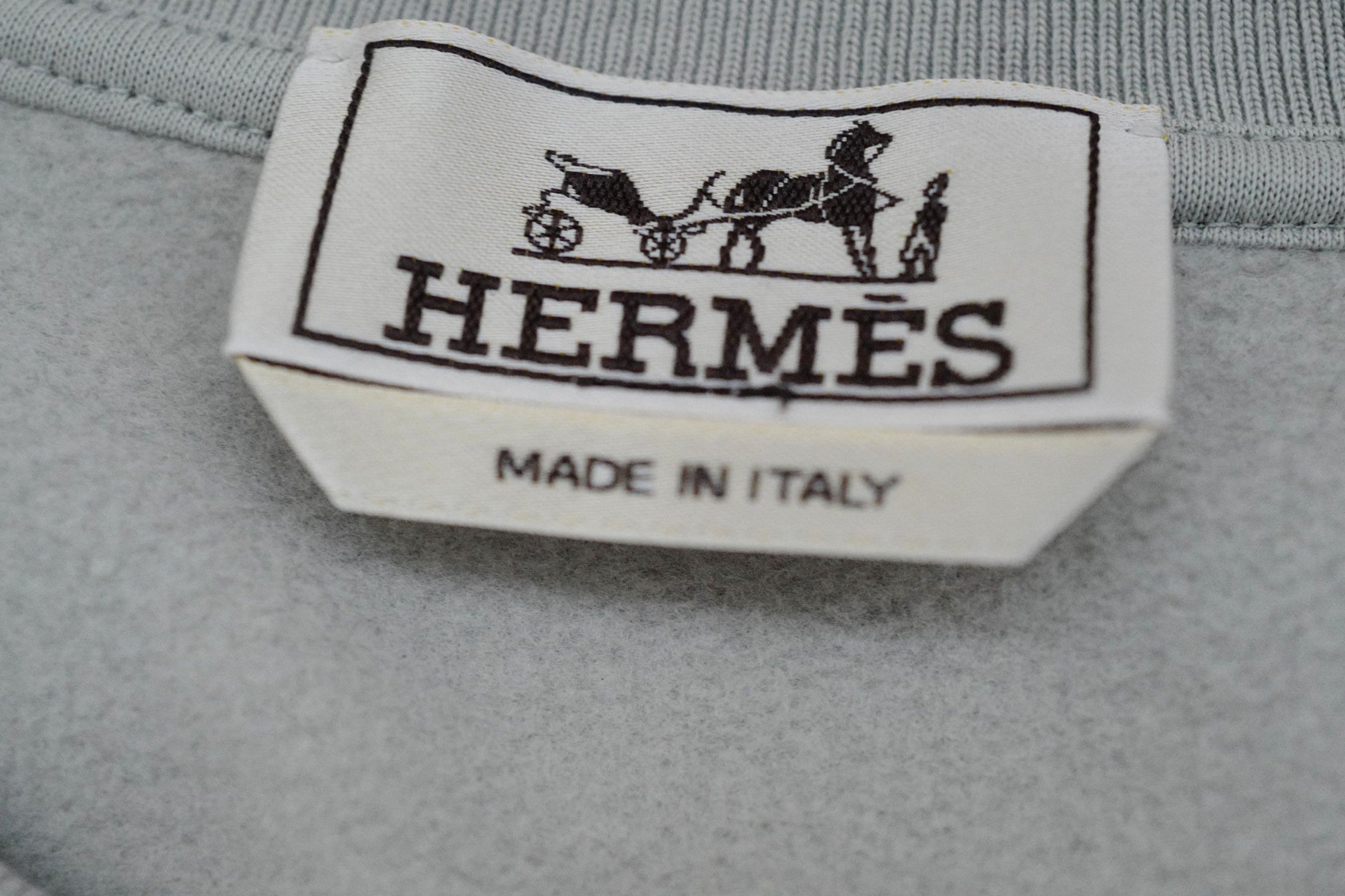 Hermès Ex-Libris Crewneck Sweater Mastic Cotton Size L