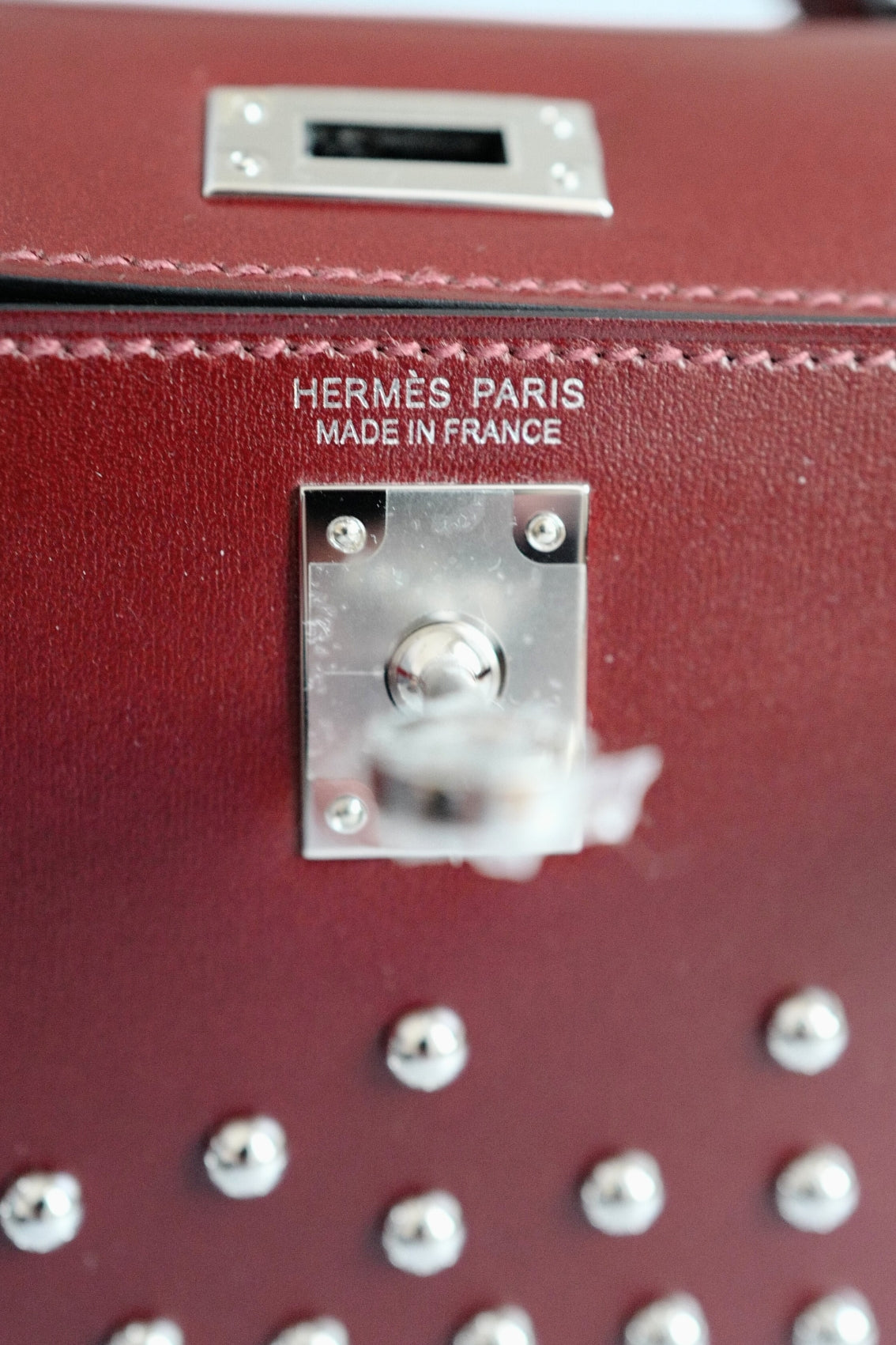Hermès Kelly 20 Clouté Rouge H Palladium Hardware Stamp K