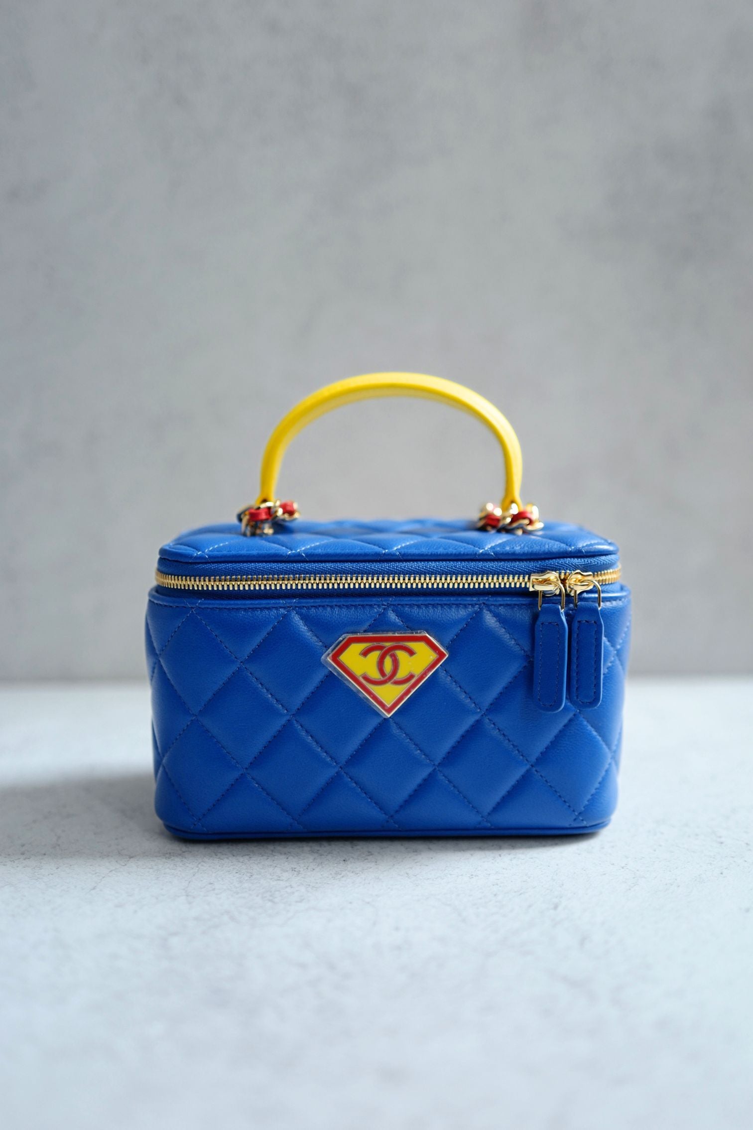 Chanel 26A Long Vanity Superman With Chain Lambskin Blue/Yellow/Red Gold HW