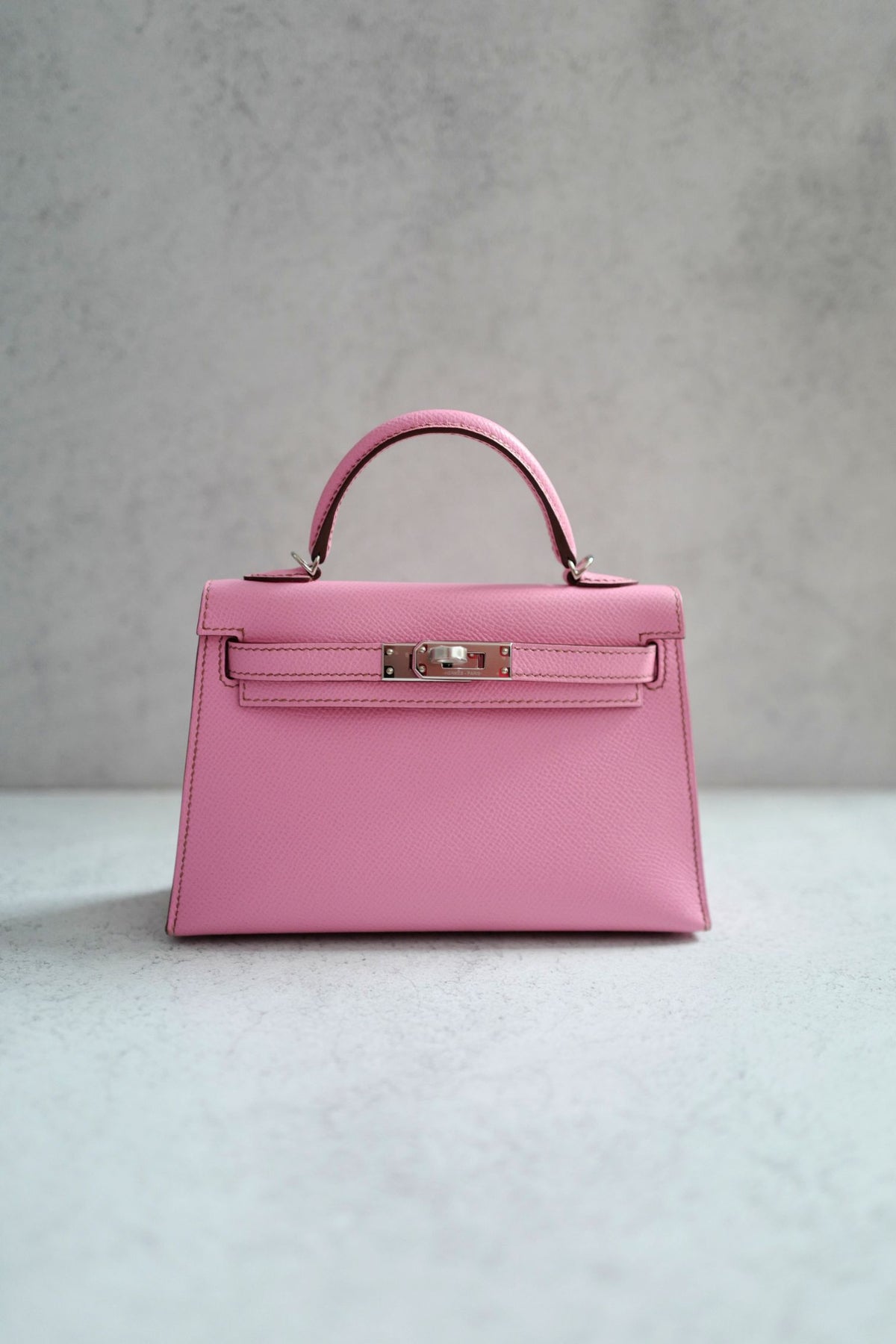 Hermes Mini Kelly 5P Bubblegum Pink Epsom Leather Palladium Hardware