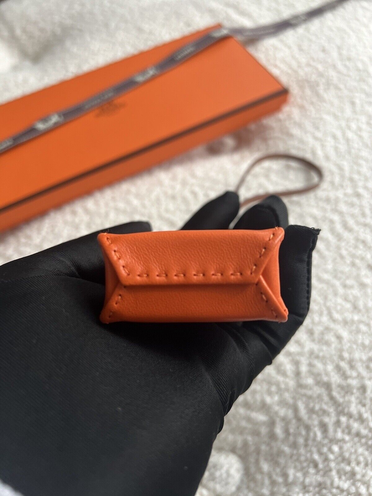 *BNIB* Hermes Orange Shopping Bag Charm Milo Lambskin In Feu/Gold