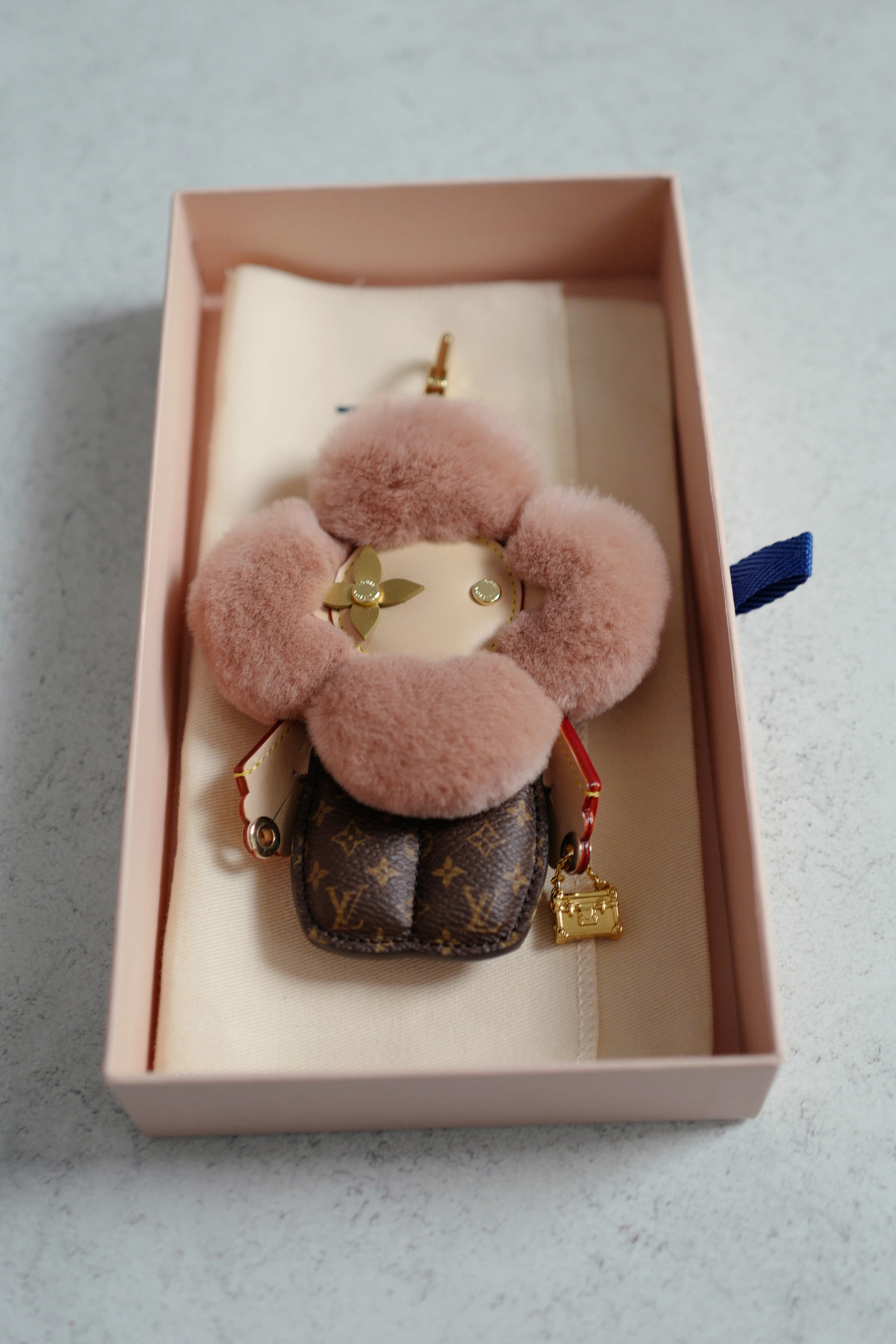 Louis Vuitton Vivienne Fashionista Bag Charm Brown Mink Leather Gold Hardware