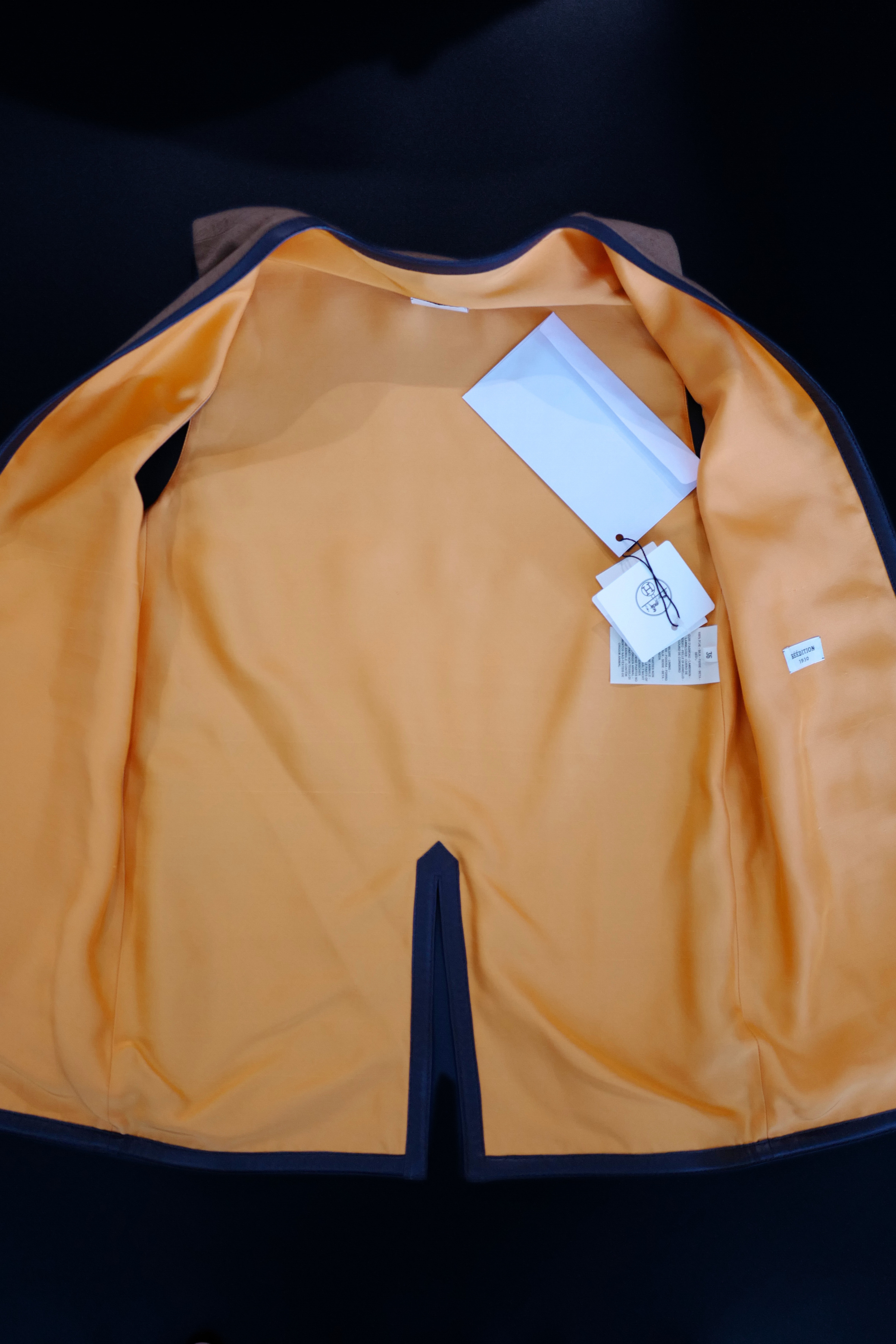 Hermès Women’s Limited Re-edition Outdoor Jacket Reversible Marron Muscade Silk Shantung Size 36 with Nappa Lambskin Trim