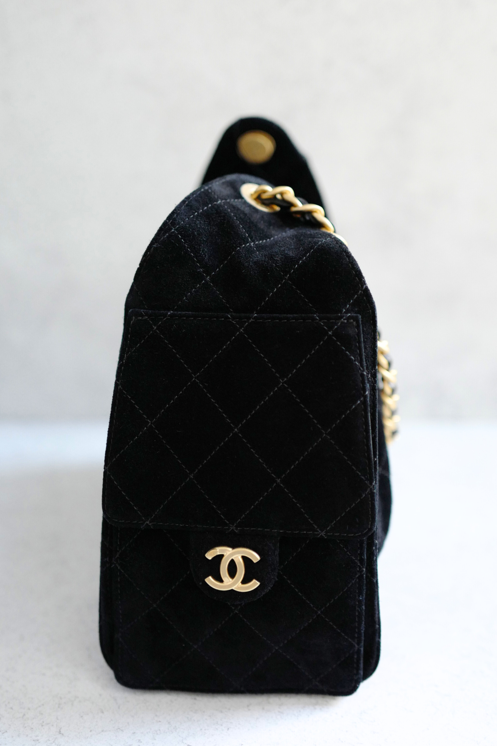 BNIB Chanel 25K Small Hobo Bag Black Suede with Gold Hardware