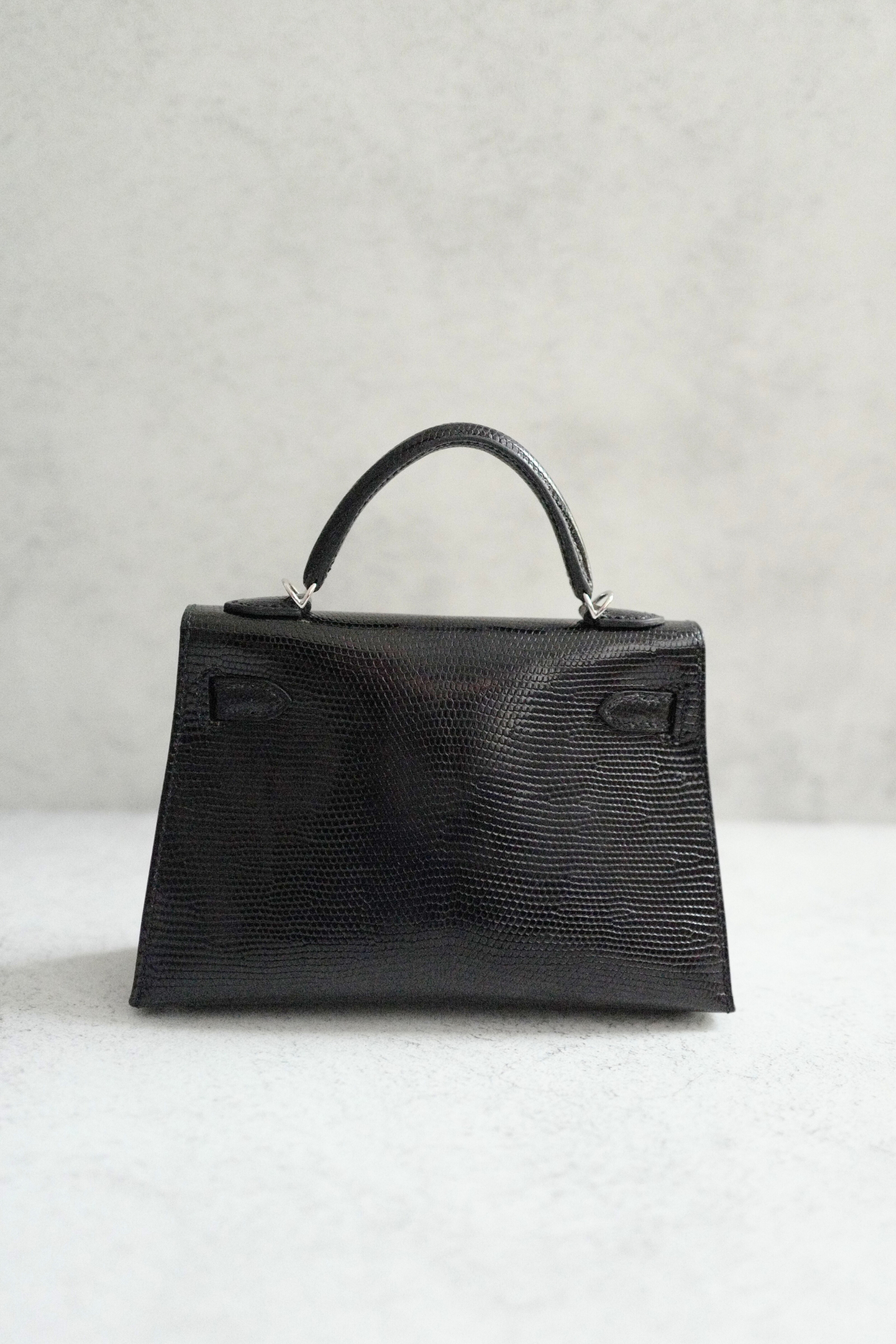 BNIB Hermès Mini Kelly 20 Noir Black Lizard Palladium Hardware Stamp W 2025