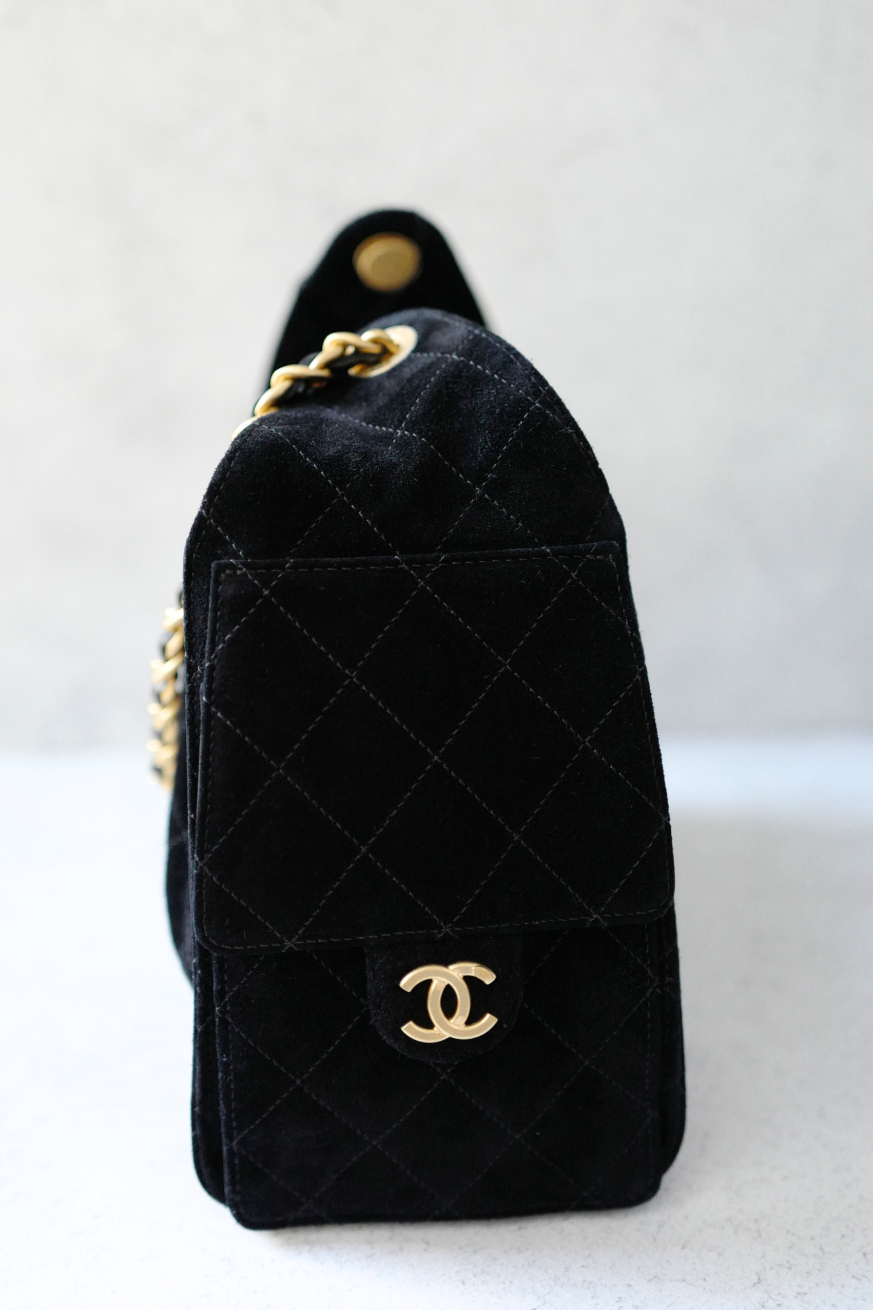 BNIB Chanel 25K Small Hobo Bag Black Suede with Gold Hardware