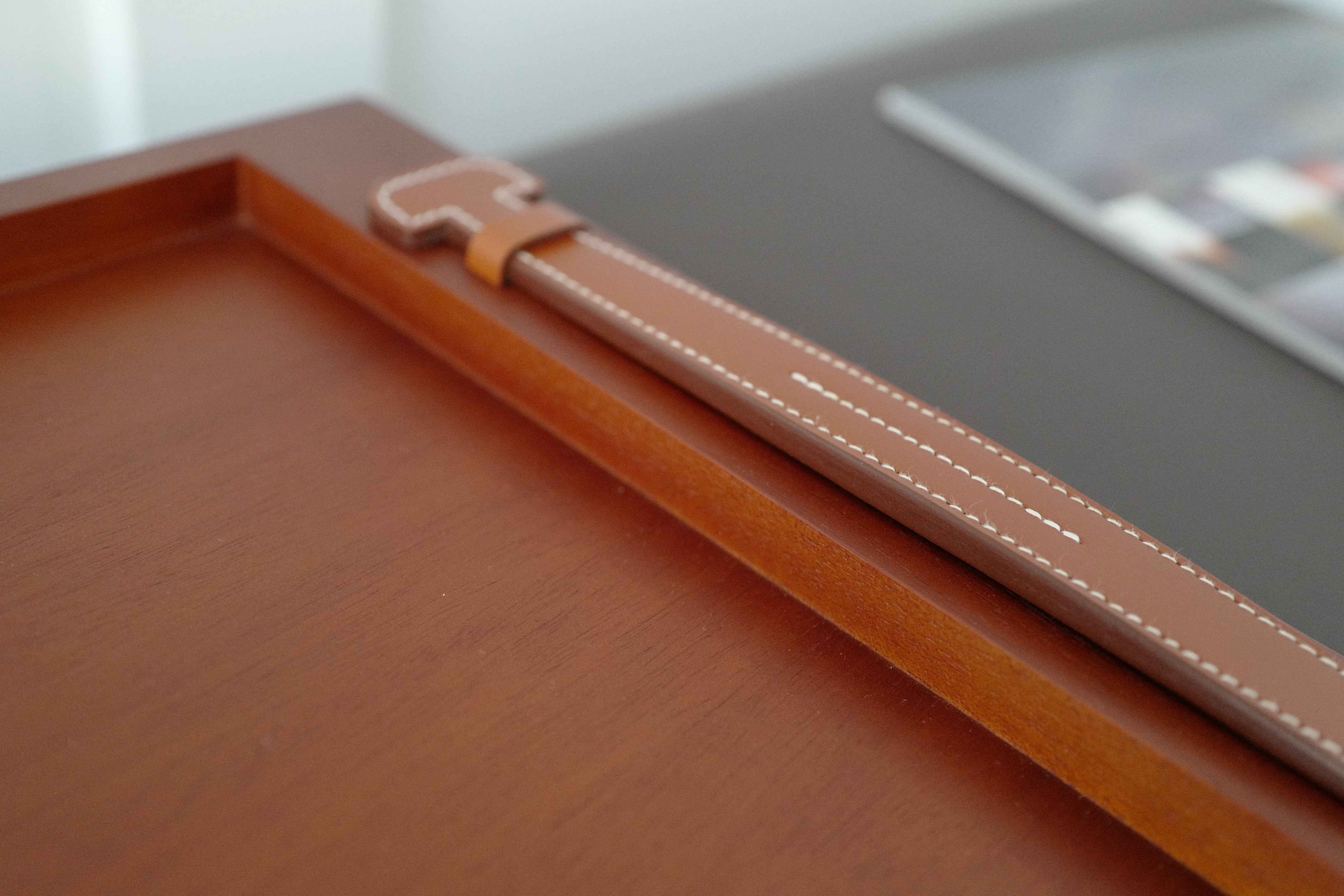 New Hermes Etriviere Tray in solid natural mahogany/ brique