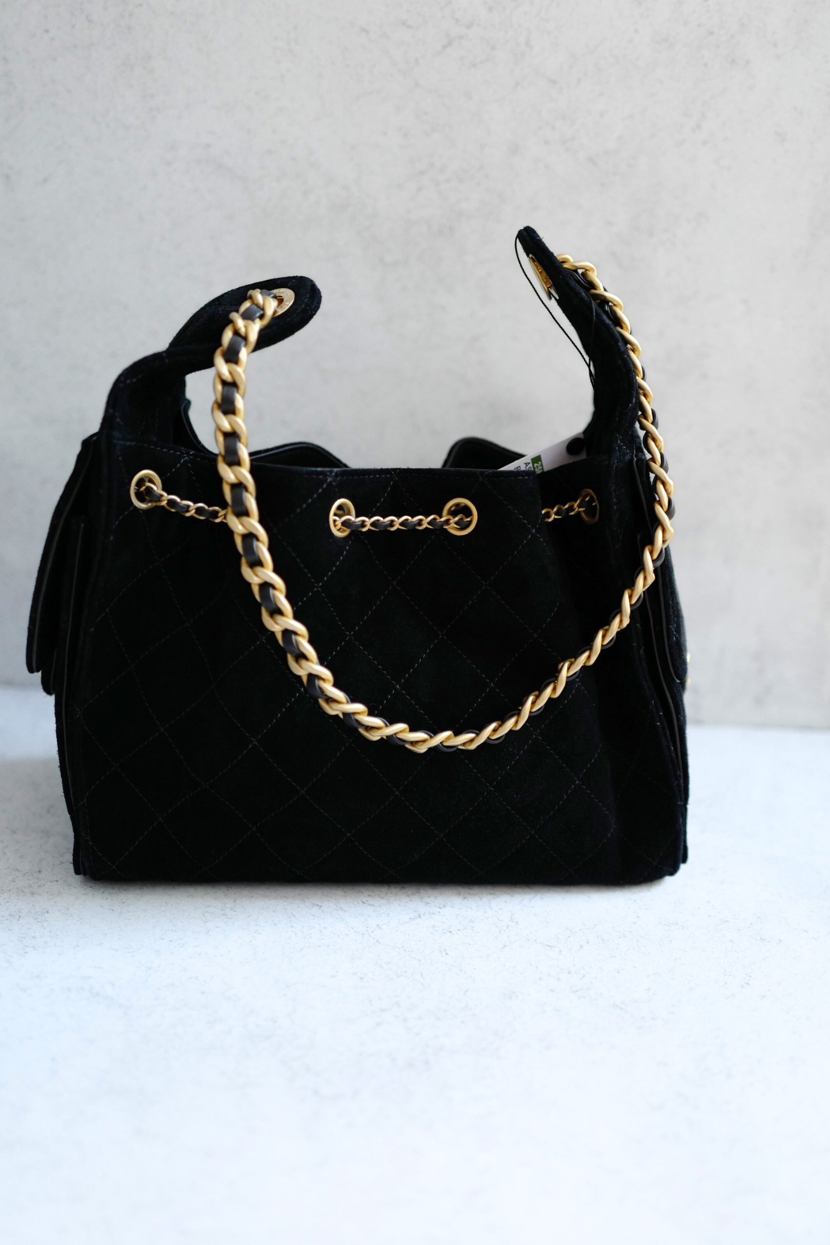 BNIB Chanel 25K Small Hobo Bag Black Suede with Gold Hardware