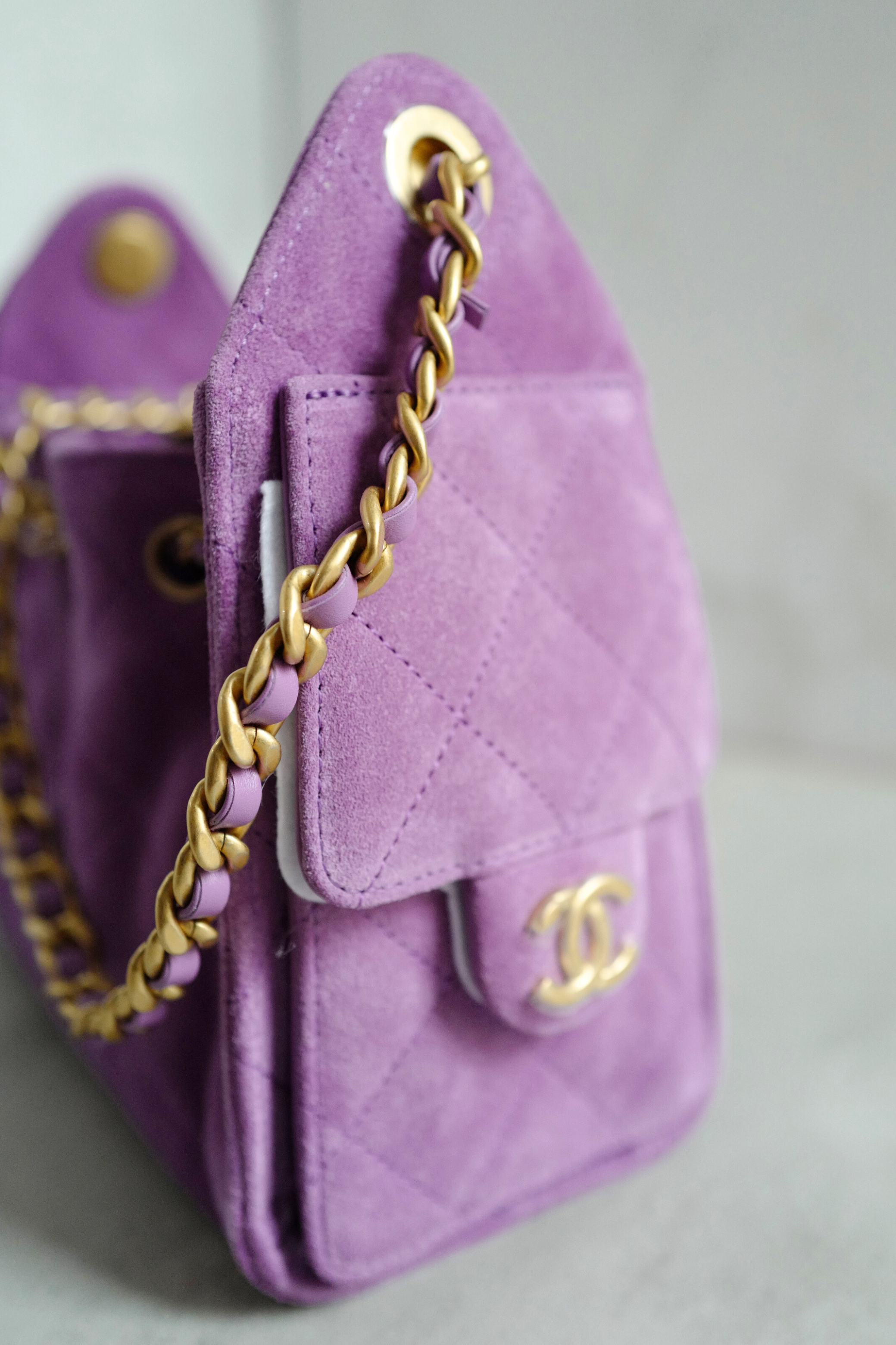 BNIB Chanel 26C Mini Hobo Shoulder Bag in Purple Suede with Gold Hardware