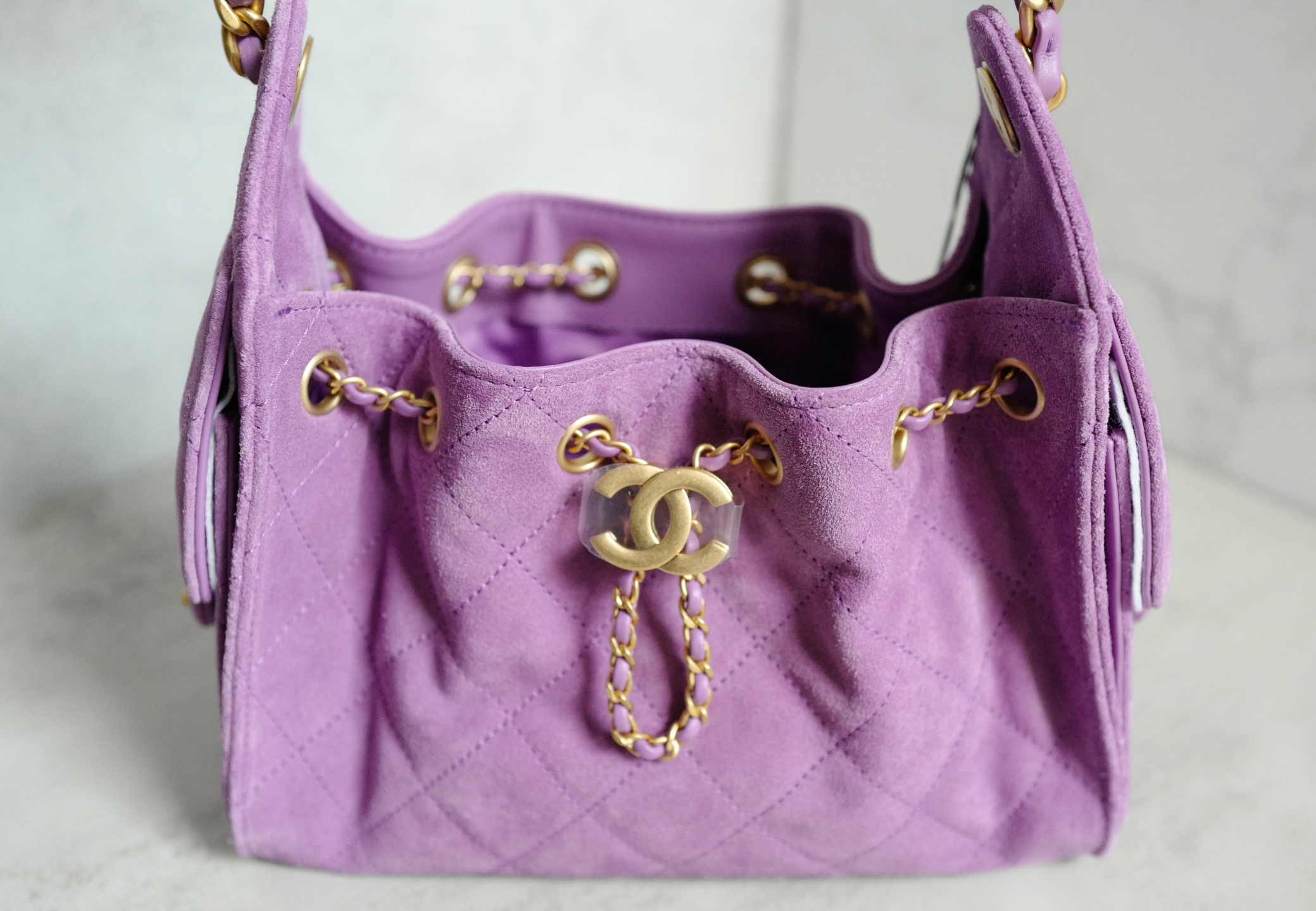 BNIB Chanel 26C Mini Hobo Shoulder Bag in Purple Suede with Gold Hardware