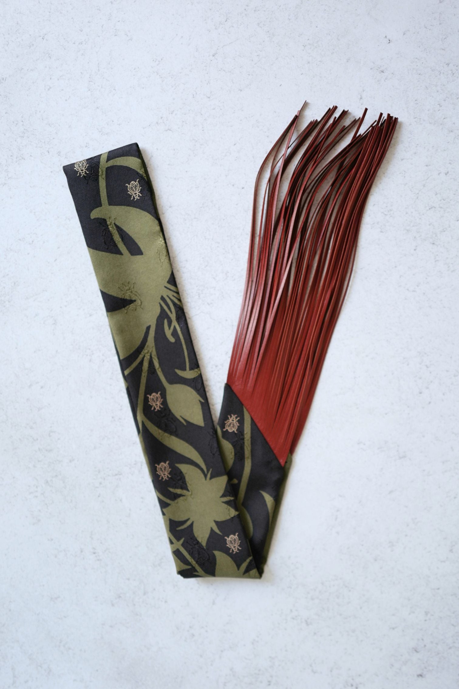 Hermès Twilly Bouquet Final Silk Noir/Vert Loden/Rouge H with Leather Fringe