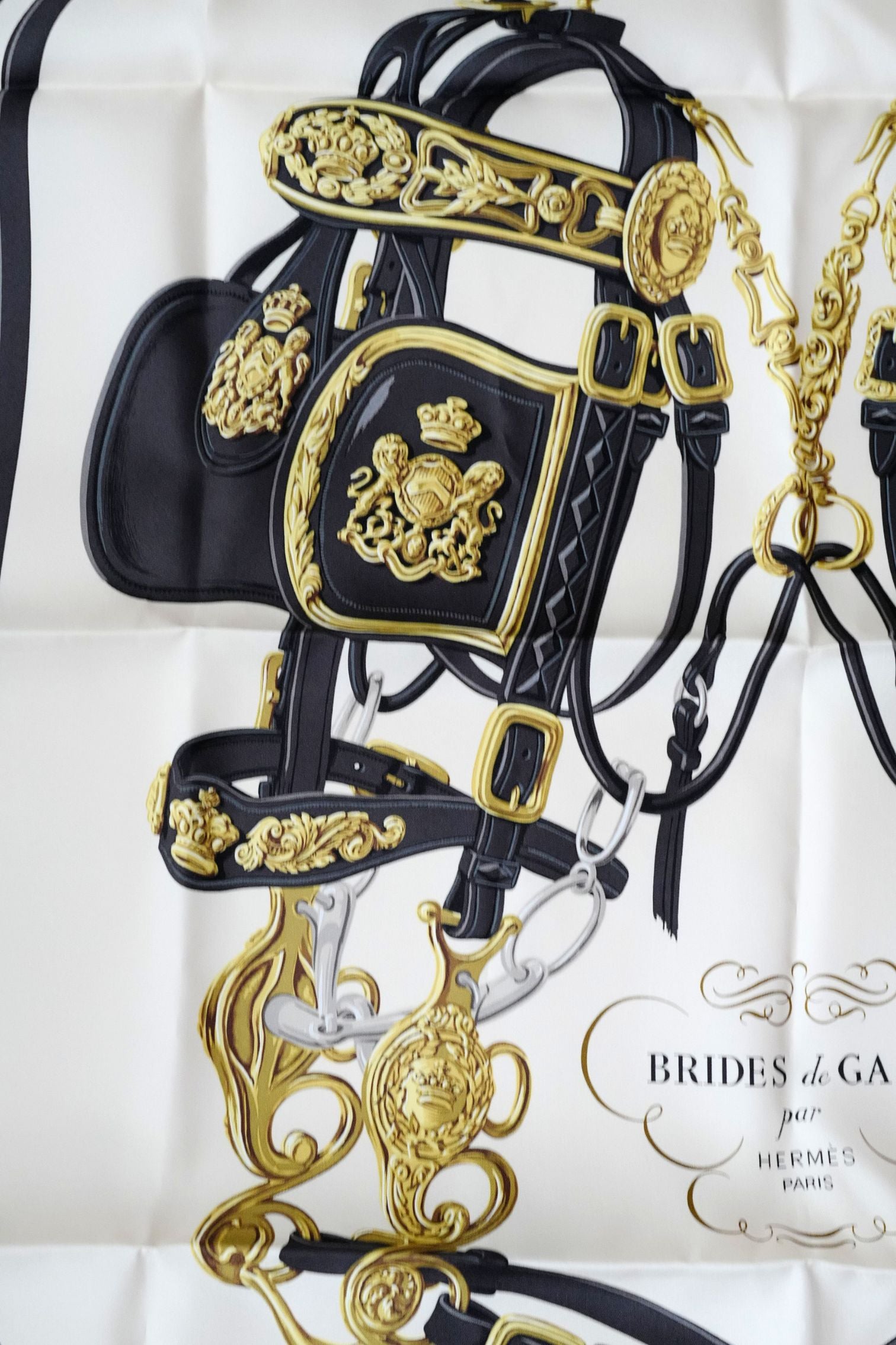 Hermès Scarf Brides de Gala Forever  Noir / Crème / Gold 100% Silk 90