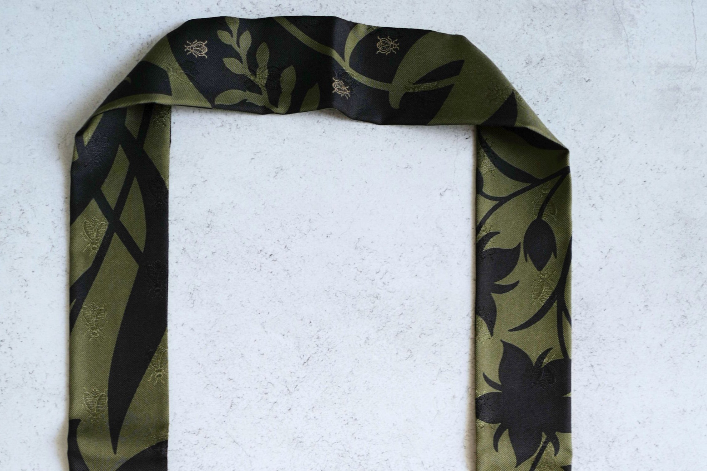 Hermès Twilly Bouquet Final Silk Noir/Vert Loden/Rouge H with Leather Fringe