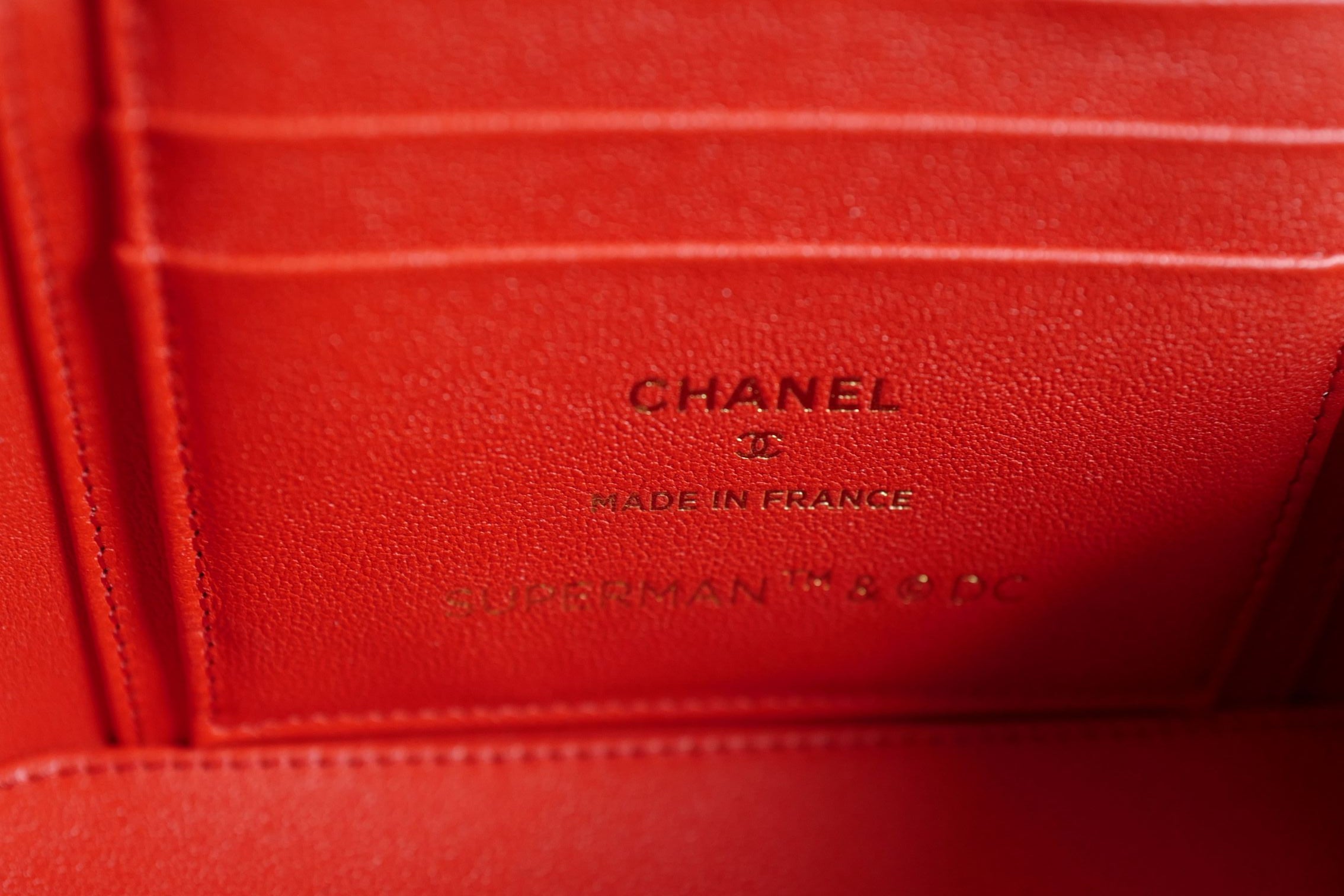 Chanel 26A Long Vanity Superman With Chain Lambskin Blue/Yellow/Red Gold HW