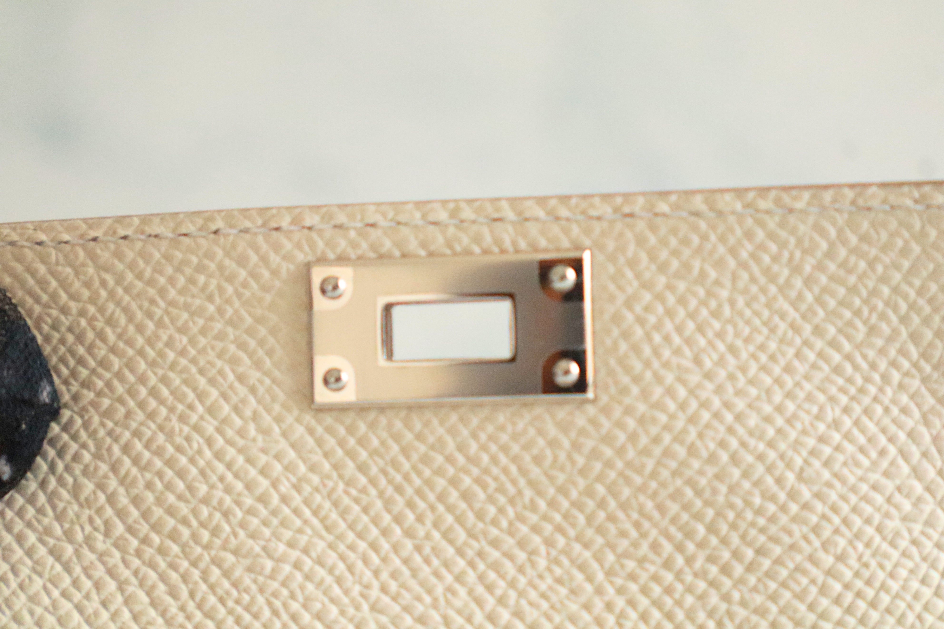 NEW Hermes Kelly Pocket Bag Strap Rose Sakura/Craie Swift Epsom Calfskin 85 cm