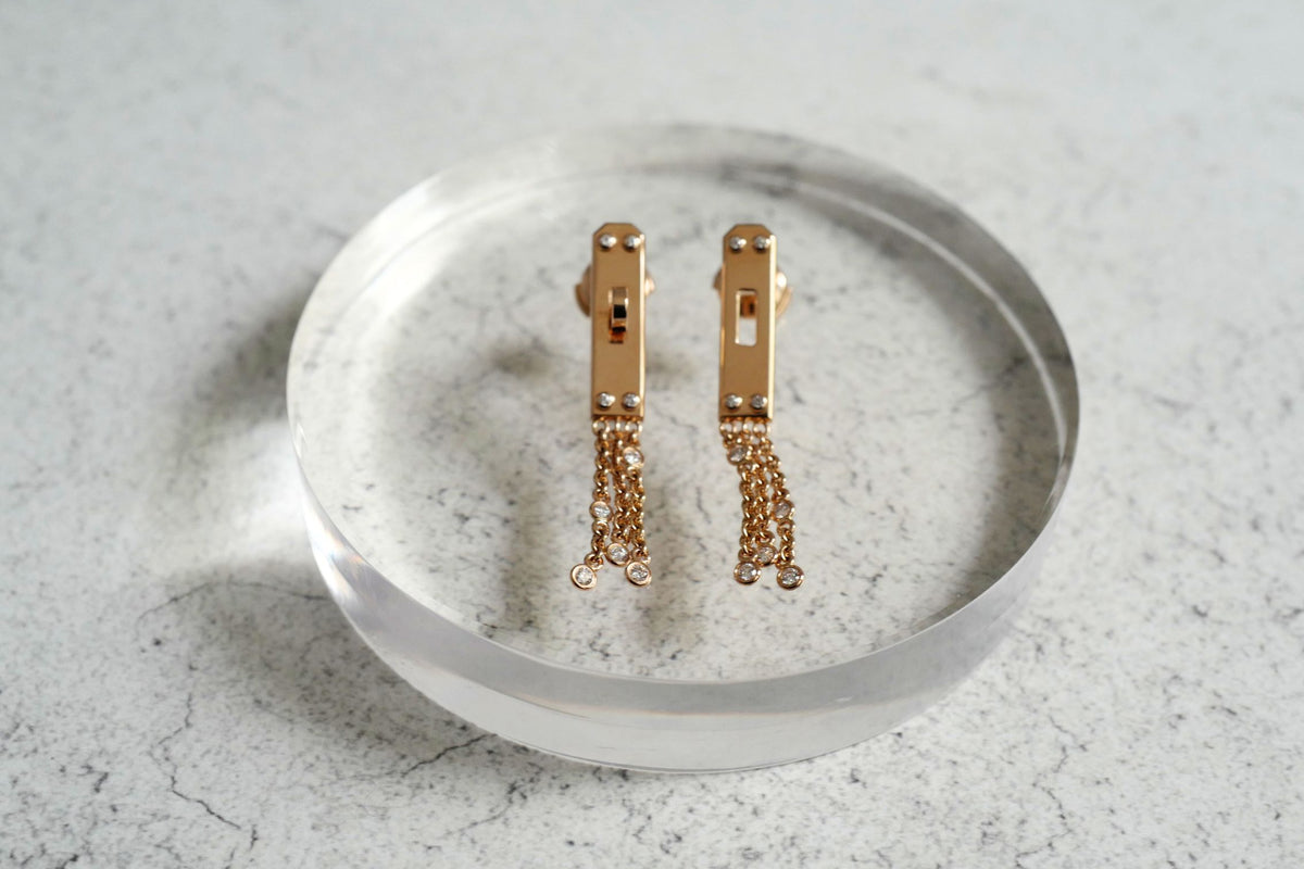 Hermès Kelly Gavroche Earrings Small Model 18K Rose Gold 18 Diamonds