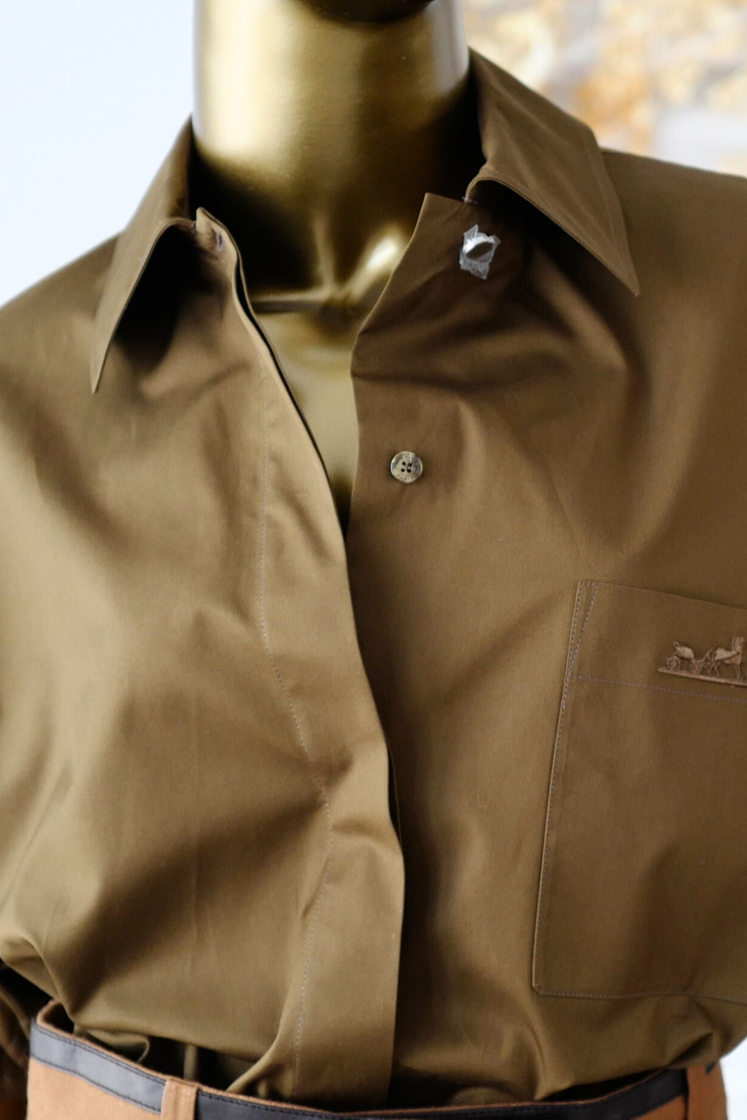 Hermès Women Shirt Marron Muschio Cotton Twill Size 36