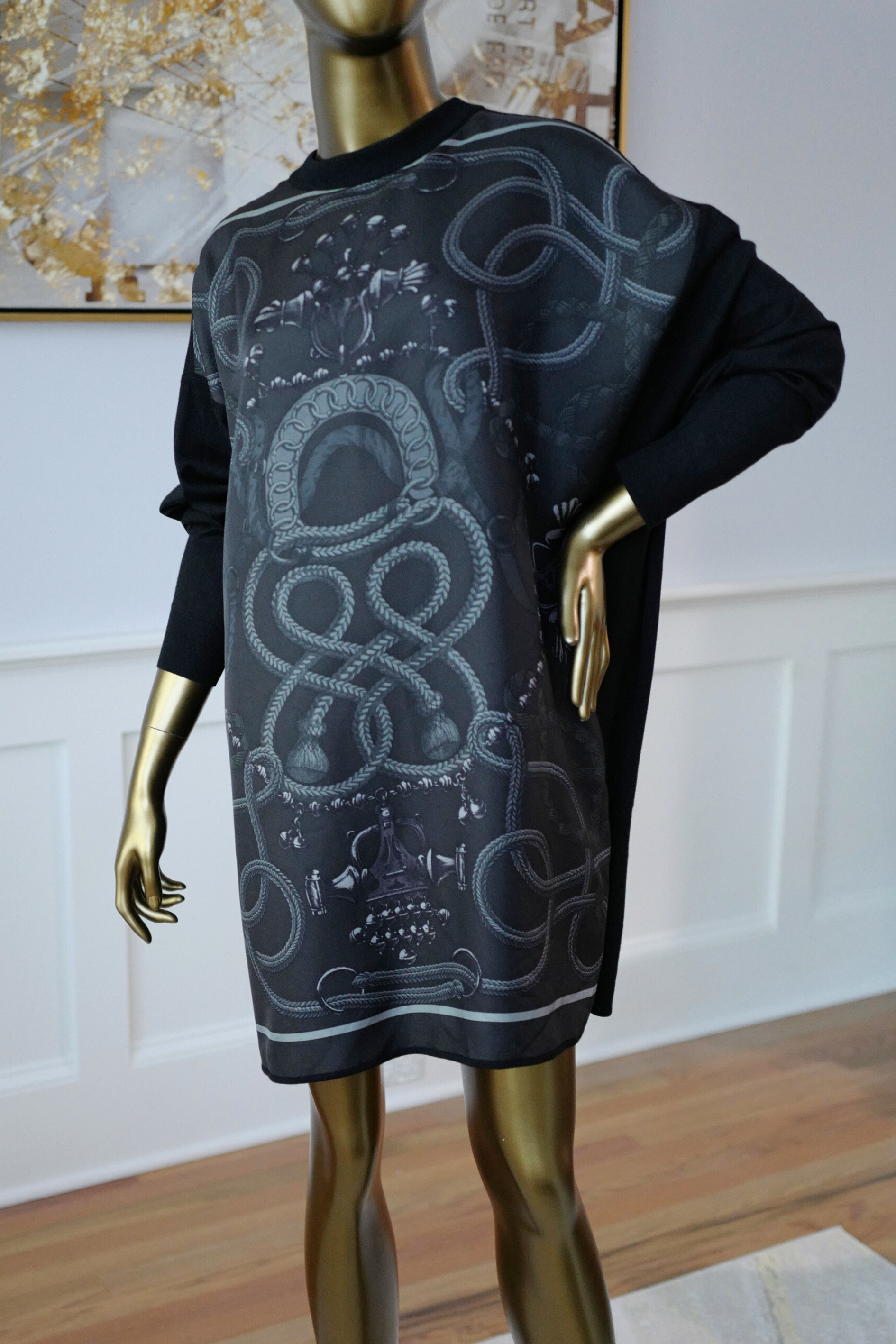 NEW Hermès "Palefroi Remix" Twillaine Tunic Short Dress Gris Charbon Size 36