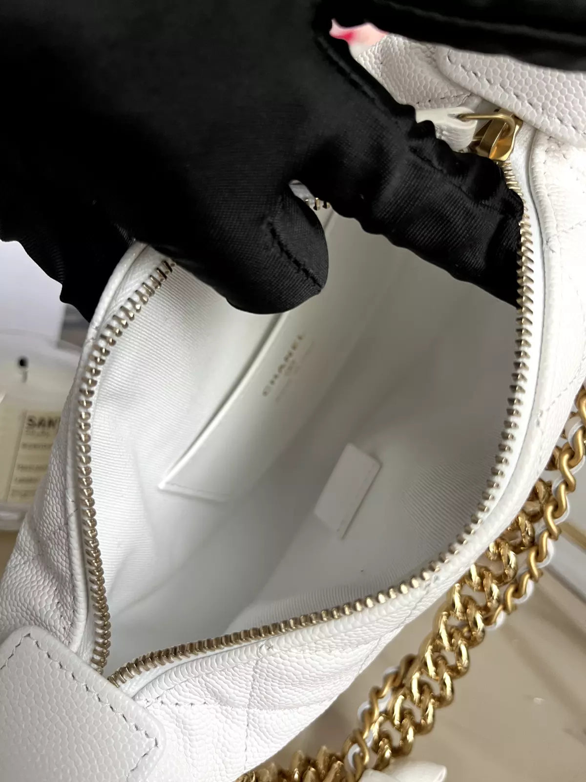 Chanel 24S White Calfskin Pouch on Gold Chain