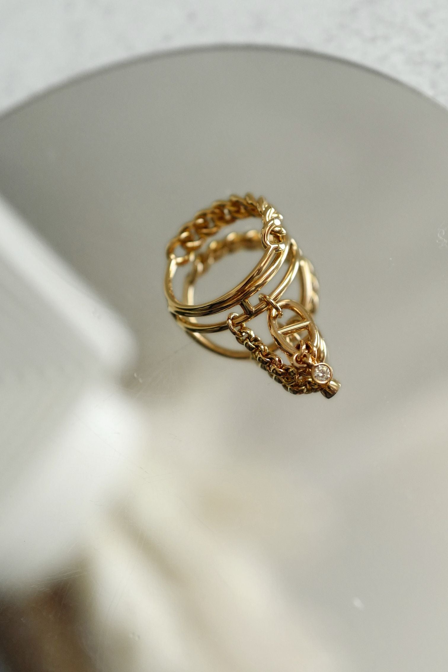 NEW Hermès Mix and H Ring 18K Rose Gold Diamond Size 54
