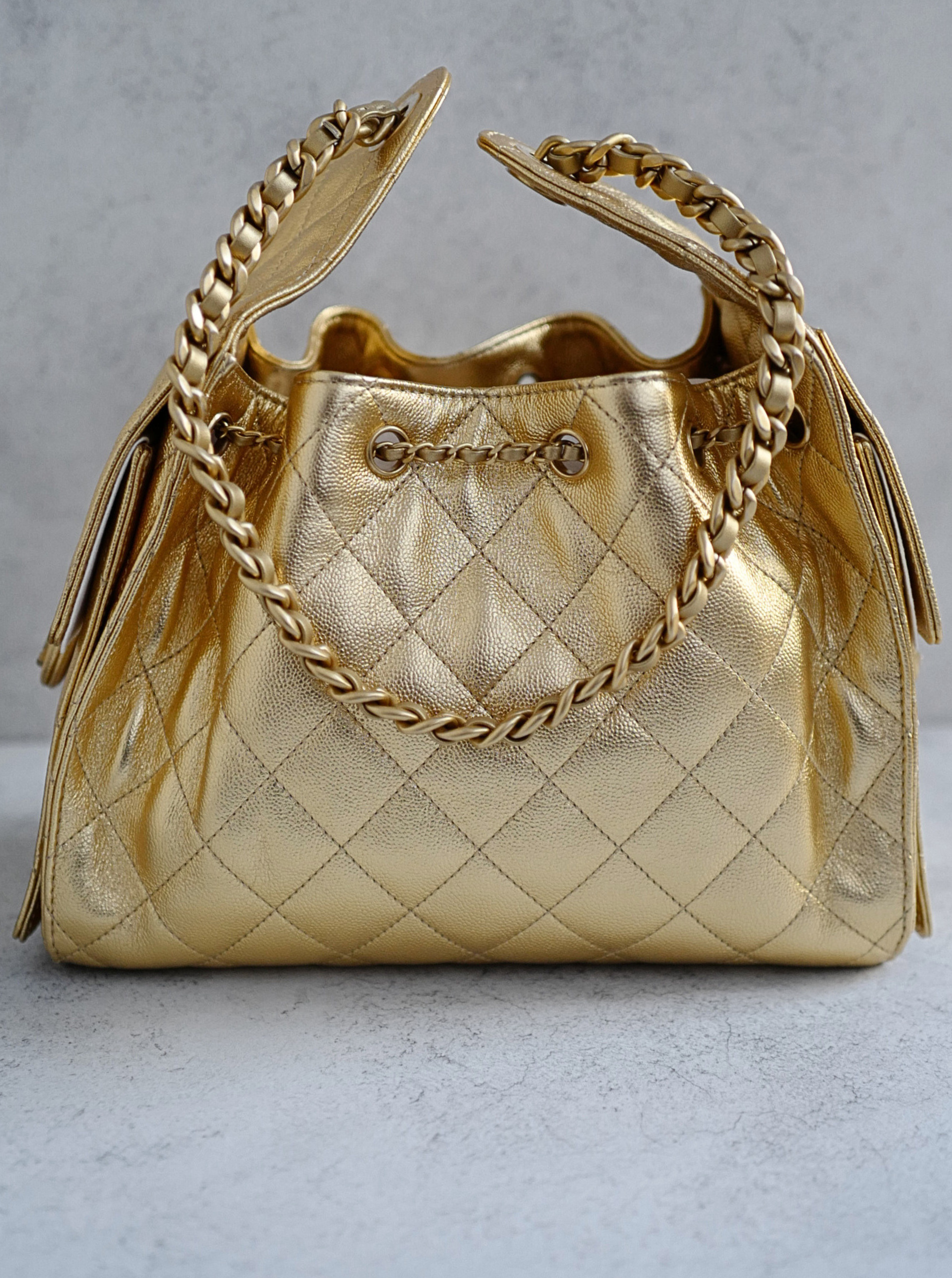 BNIB Chanel 26C Small Hobo Gold Metallic Grained Calfskin with Gold Hardware