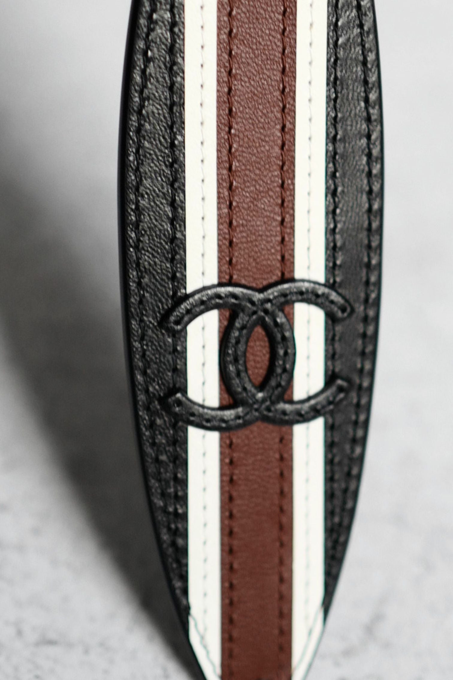 Chanel 26M Coco Beach Bag Charm Black/White/Brown Lambskin Leather