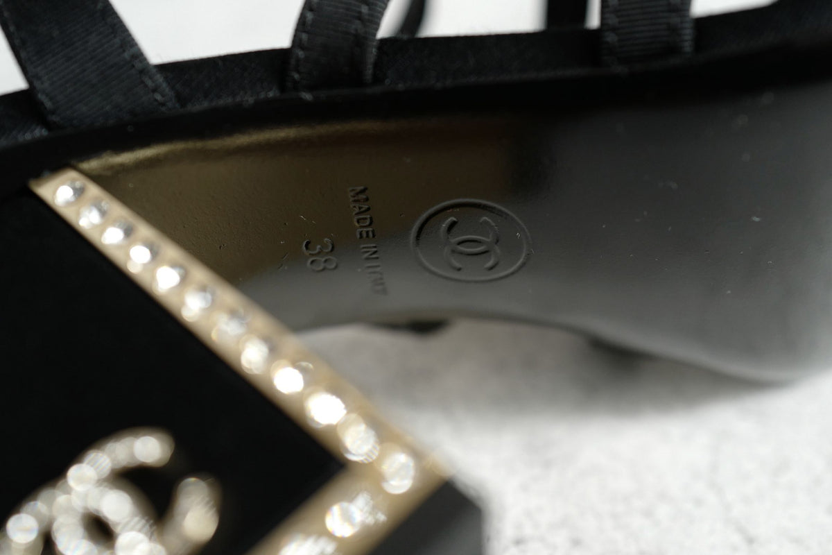 BNIB Chanel 24B Strappy Heels in Black with Crystals Rhinestone Heels size 38