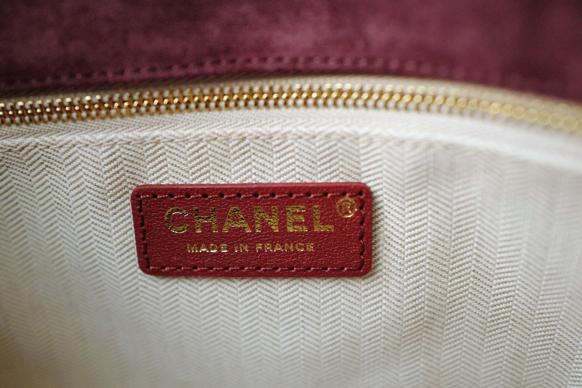 NEW Chanel 26B Large Tote Bordeaux Burgundy Suede Calfskin Gold Hardware
